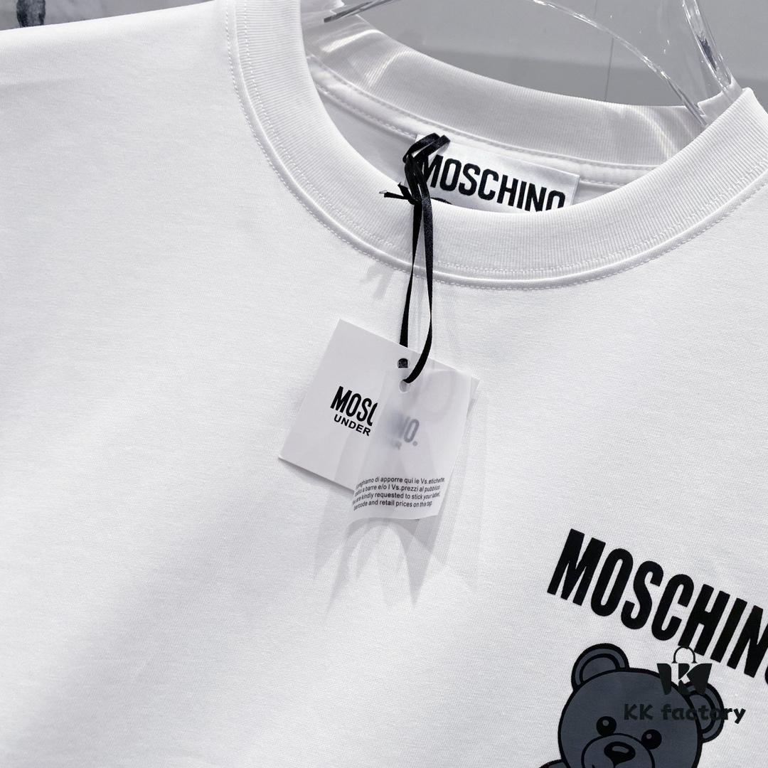 6931a591ccd8ab3d7af99e35 MOSCHINO 260g Crew Neck Short Sleeve T-Shirt with Cute Grey Bear and Letter Logo Print