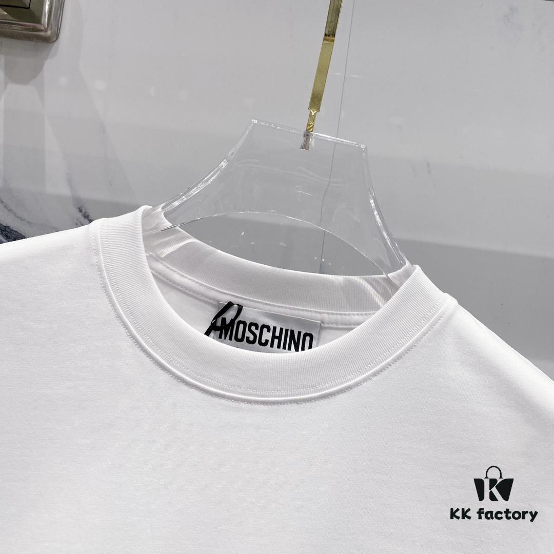 6931a591ccd8ab3d7af99e36 MOSCHINO 260g Crew Neck Short Sleeve T-Shirt with Cute Grey Bear and Letter Logo Print