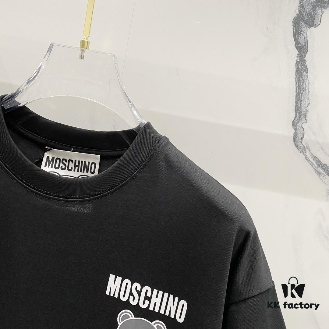 6931a591ccd8ab3d7af99e3b MOSCHINO 260g Crew Neck Short Sleeve T-Shirt with Cute Gray Bear and Letter Logo Print