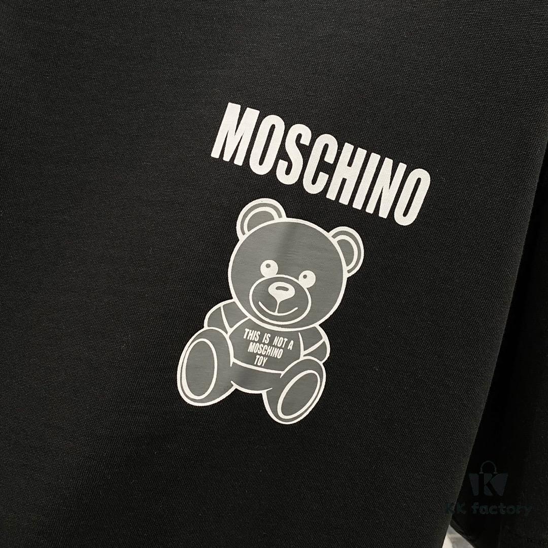 6931a591ccd8ab3d7af99e3d MOSCHINO 260g Crew Neck Short Sleeve T-Shirt with Cute Gray Bear and Letter Logo Print