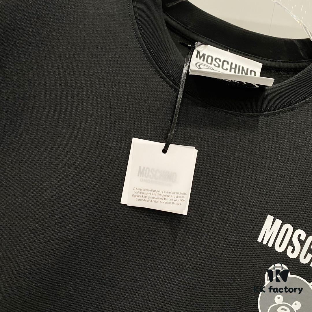 6931a591ccd8ab3d7af99e3e MOSCHINO 260g Crew Neck Short Sleeve T-Shirt with Cute Gray Bear and Letter Logo Print