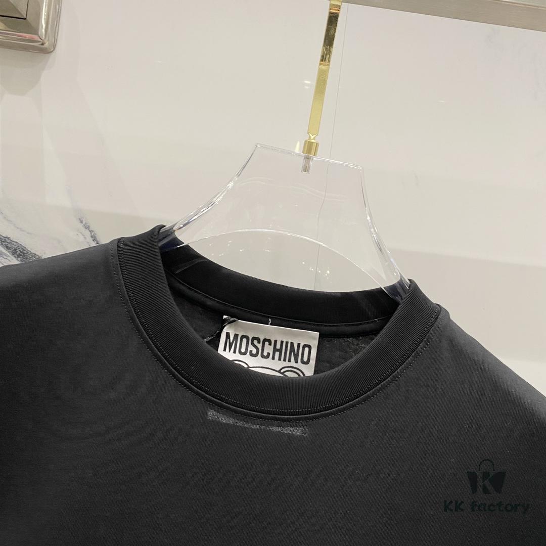 6931a591ccd8ab3d7af99e40 MOSCHINO 260g Crew Neck Short Sleeve T-Shirt with Cute Gray Bear and Letter Logo Print