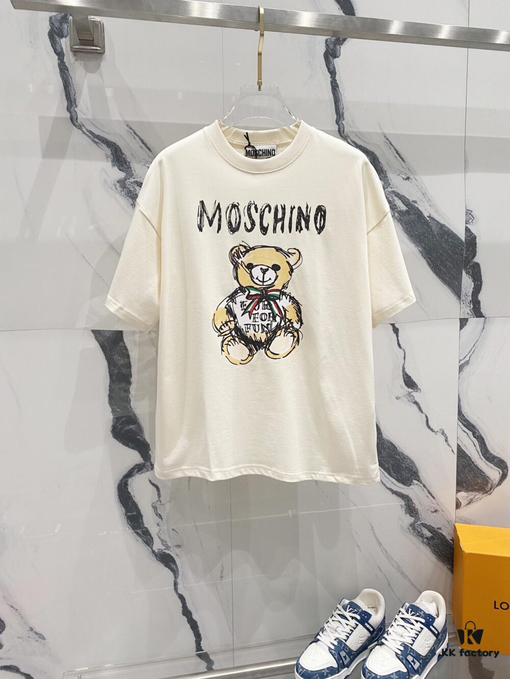 6931a595ccd8ab3d7af99e77 MOSCHINO Crew Neck Short Sleeve T-Shirt 260g with Brand Logo and Teddy Bear Print