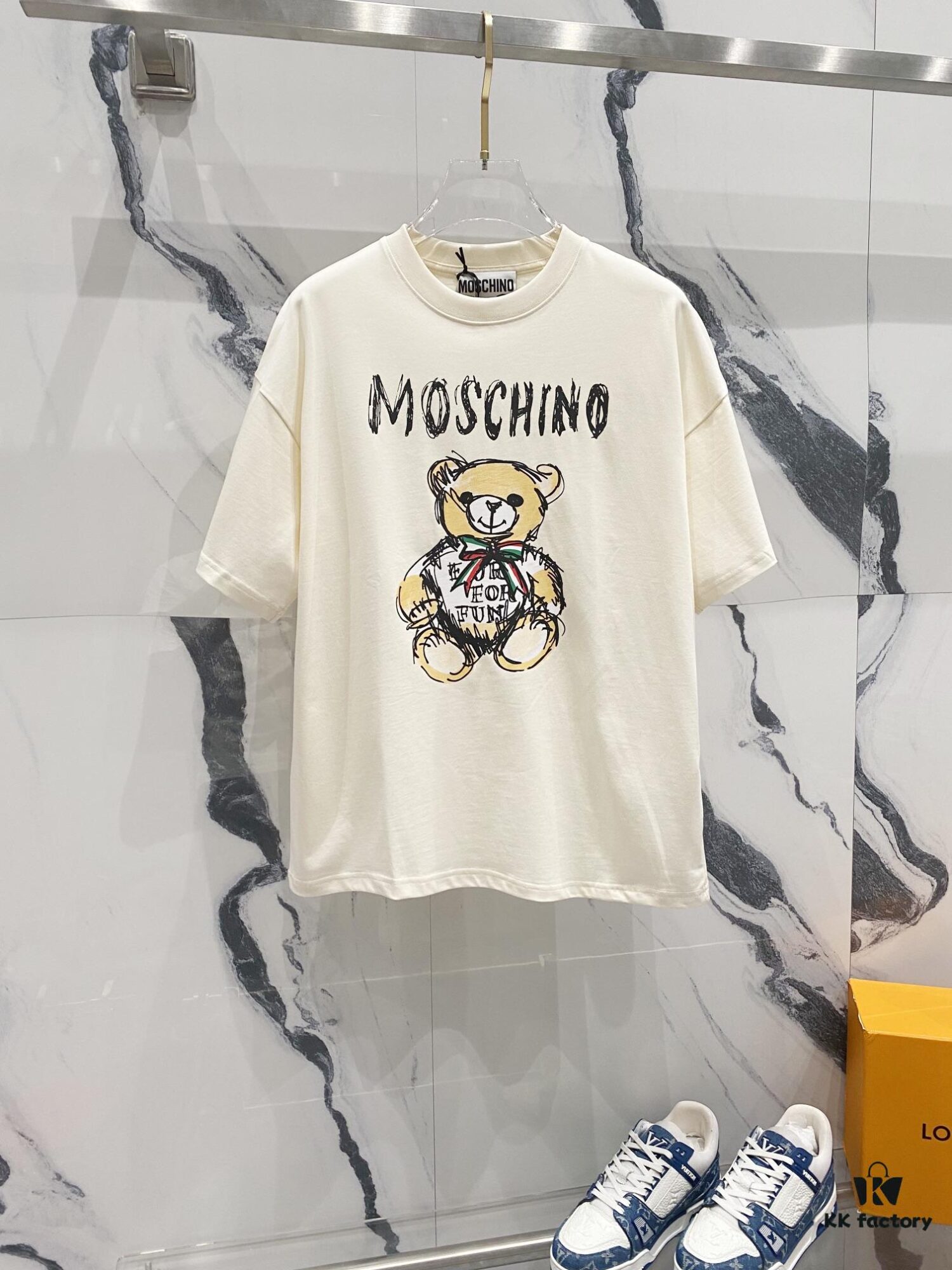 6931a595ccd8ab3d7af99e77 MOSCHINO Crew Neck Short Sleeve T-Shirt 260g with Brand Logo and Teddy Bear Print