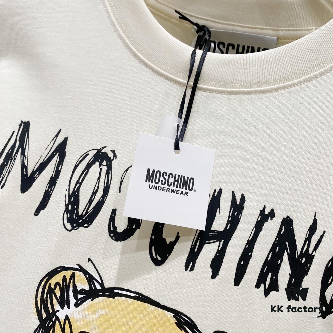 6931a595ccd8ab3d7af99e7b MOSCHINO Crew Neck Short Sleeve T-Shirt 260g with Brand Logo and Teddy Bear Print