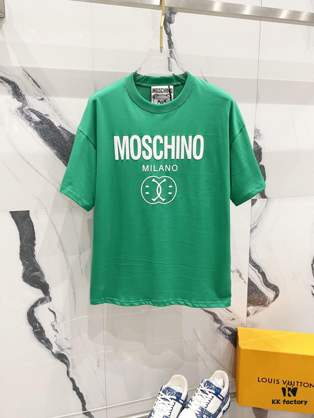 6931a596ccd8ab3d7af99e8b MOSCHINO 260g Crew Neck Short Sleeve T-Shirt with Classic Brand Logo Puff Print