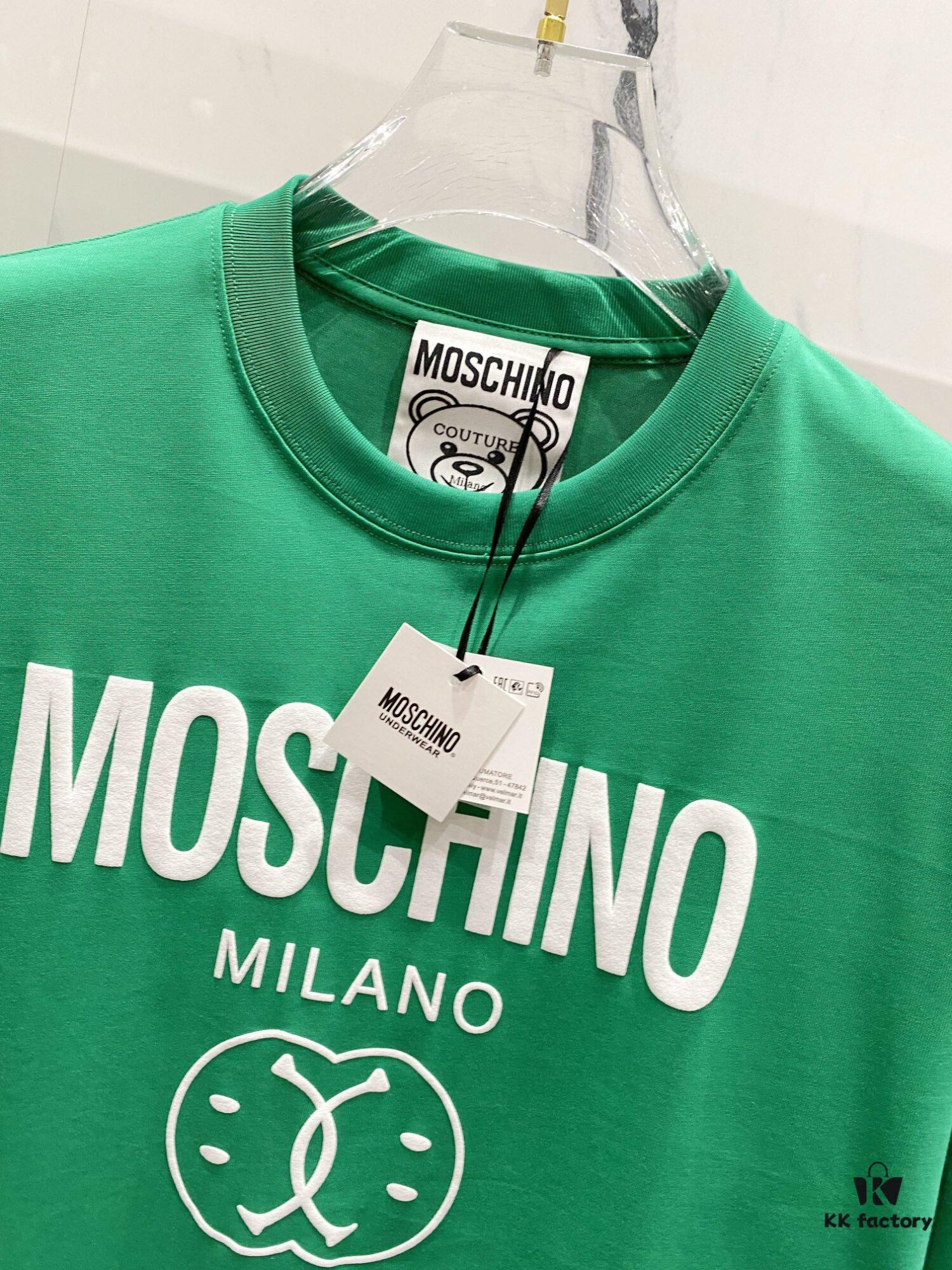 MOSCHINO 260g Crew Neck Short Sleeve T-Shirt with Classic Brand Logo Puff Print