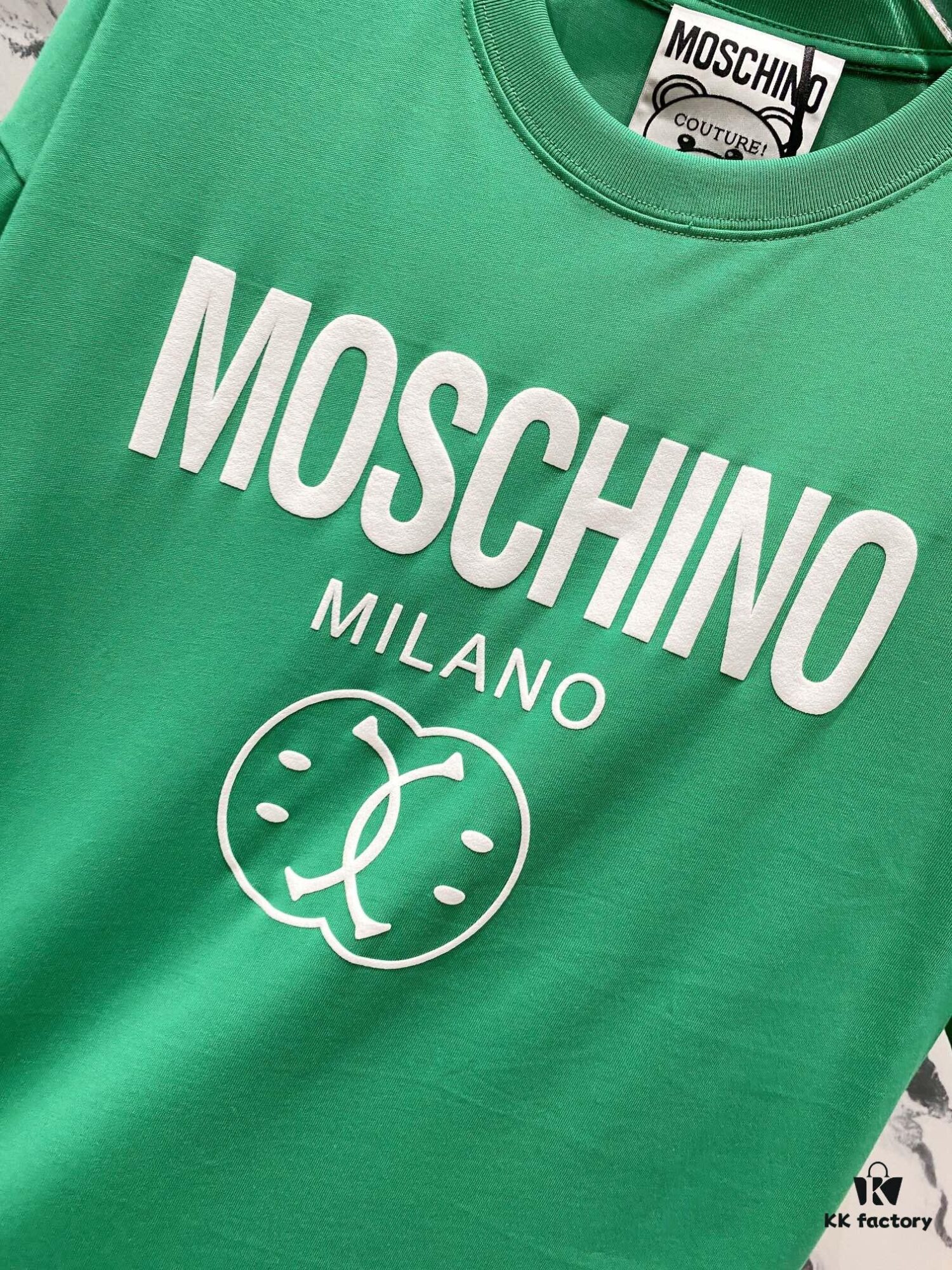 MOSCHINO 260g Crew Neck Short Sleeve T-Shirt with Classic Brand Logo Puff Print