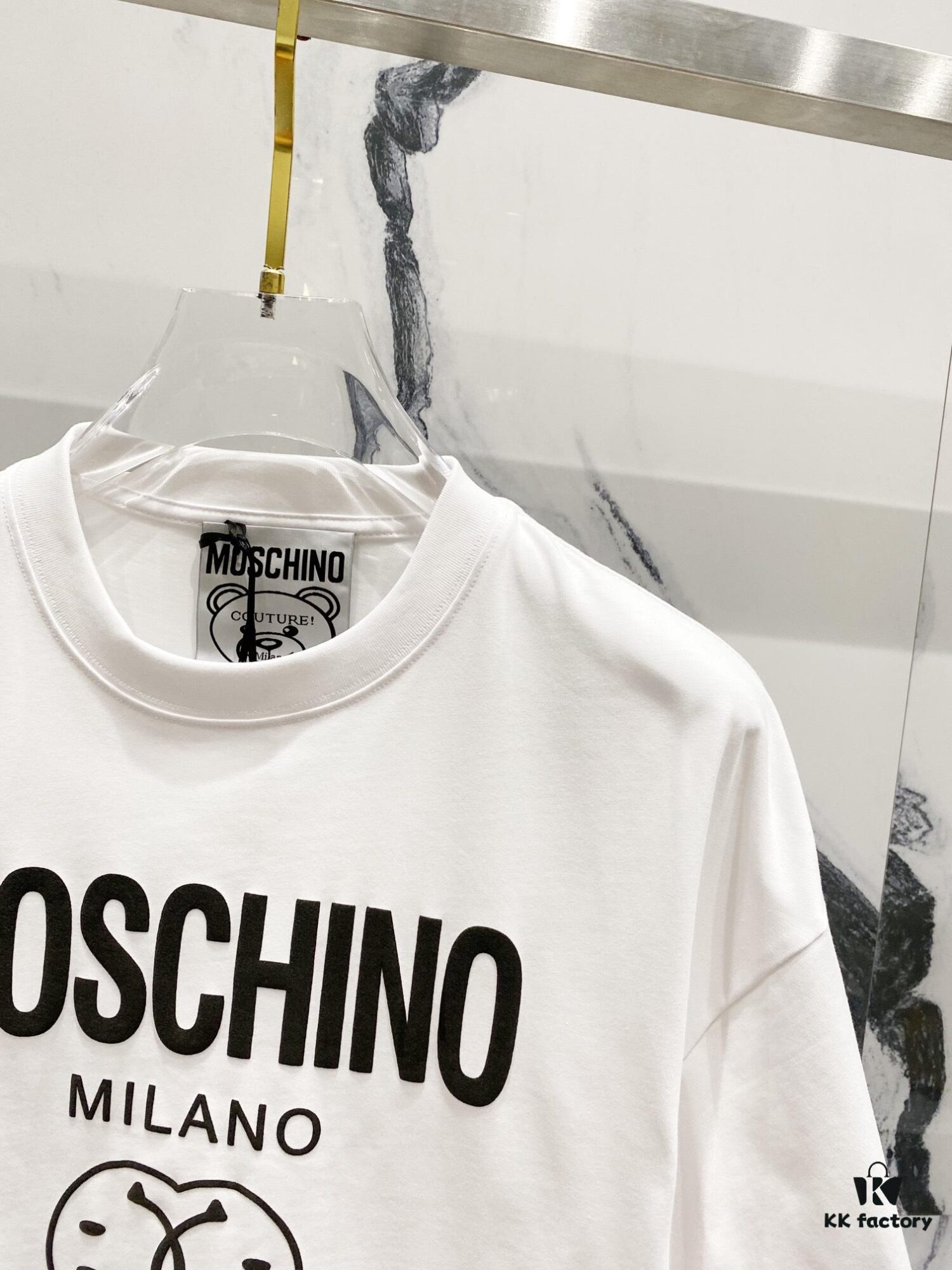 6931a596ccd8ab3d7af99e97 MOSCHINO 260g Crew Neck Short Sleeve T-Shirt with Classic Brand Letter Foil Logo