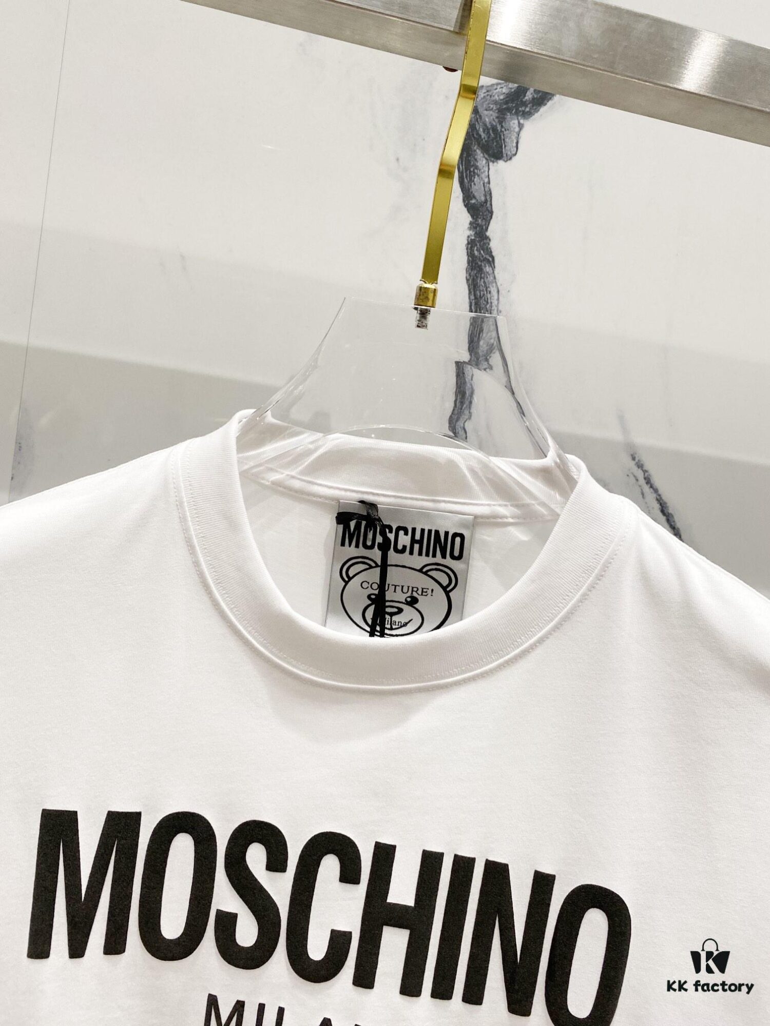 6931a597ccd8ab3d7af99e9c MOSCHINO 260g Crew Neck Short Sleeve T-Shirt with Classic Brand Letter Foil Logo
