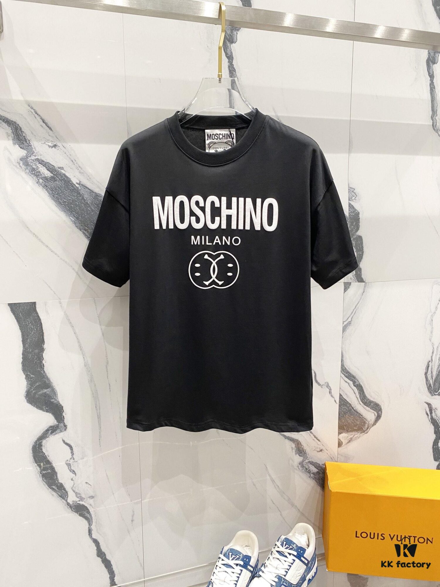 6931a597ccd8ab3d7af99e9f MOSCHINO 260g Crew Neck Short Sleeve T-Shirt with Classic Brand Logo Foil Print