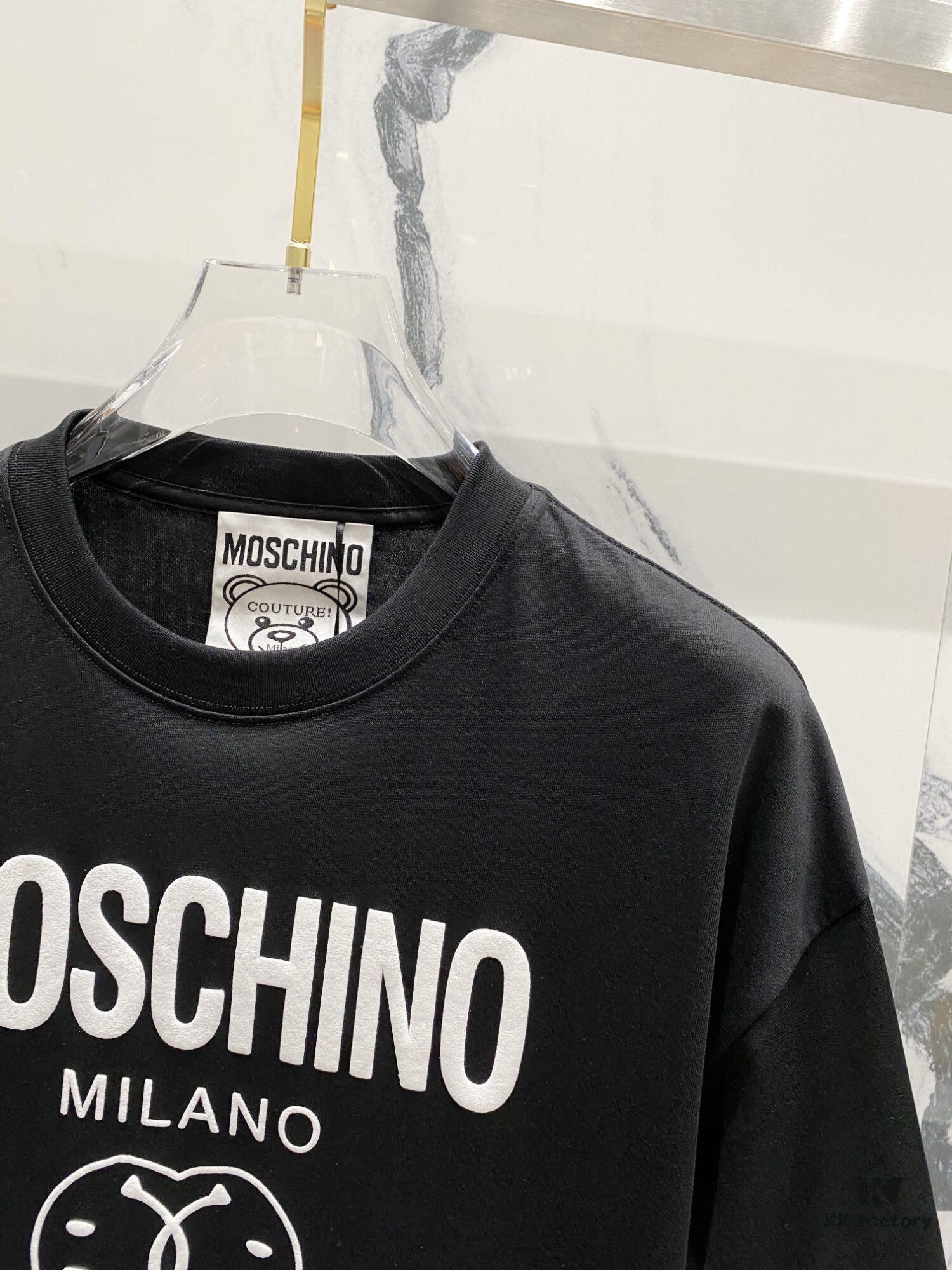 6931a597ccd8ab3d7af99ea1 MOSCHINO 260g Crew Neck Short Sleeve T-Shirt with Classic Brand Logo Foil Print