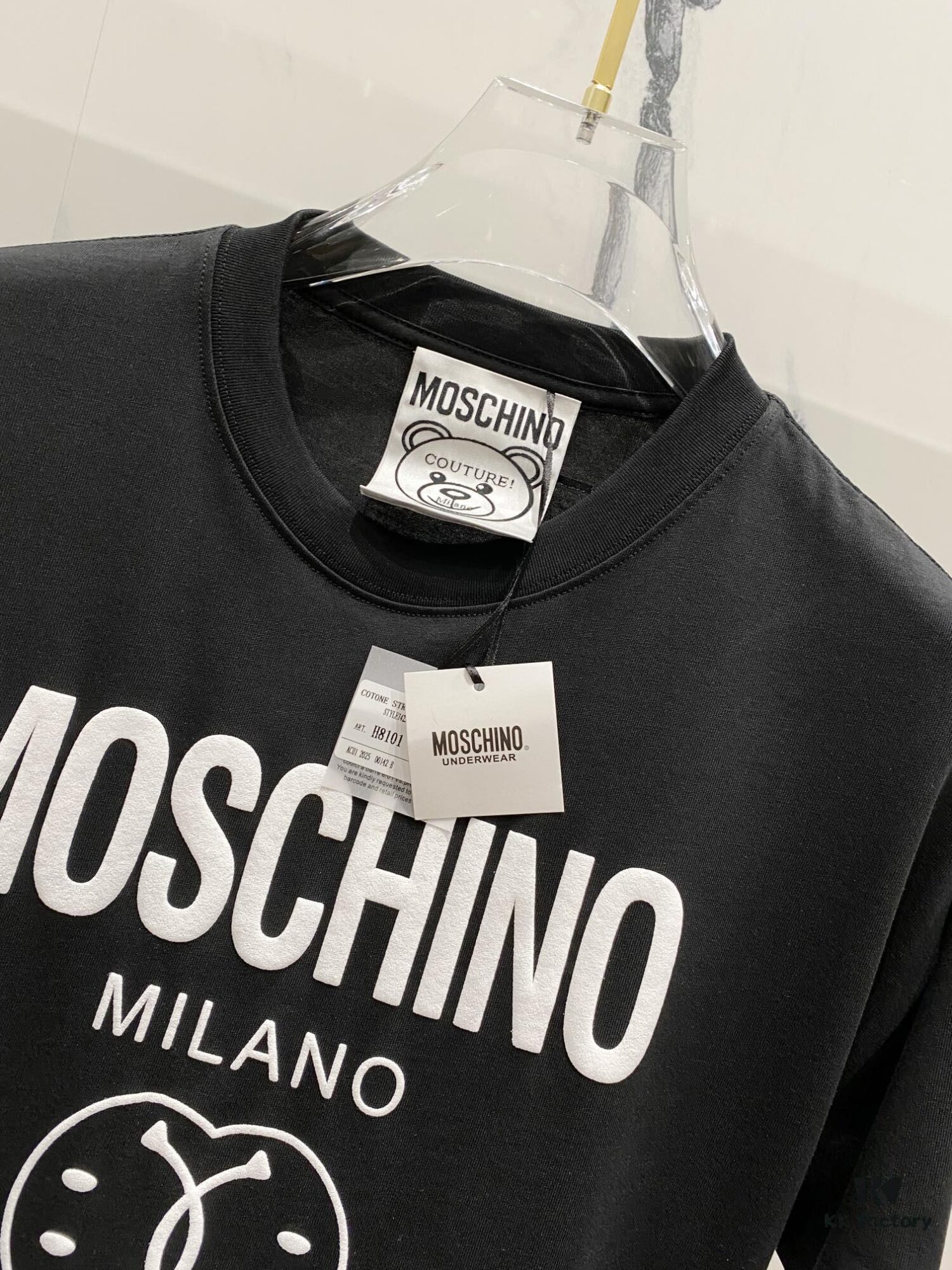 6931a597ccd8ab3d7af99ea3 MOSCHINO 260g Crew Neck Short Sleeve T-Shirt with Classic Brand Logo Foil Print