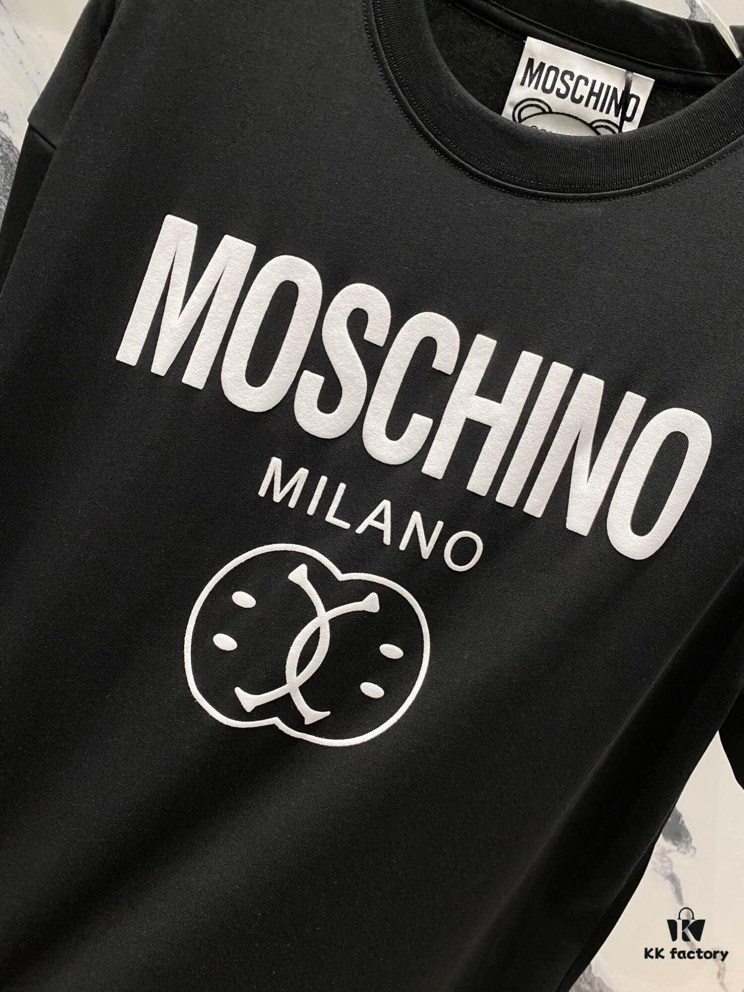 6931a597ccd8ab3d7af99ea7 MOSCHINO 260g Crew Neck Short Sleeve T-Shirt with Classic Brand Logo Foil Print