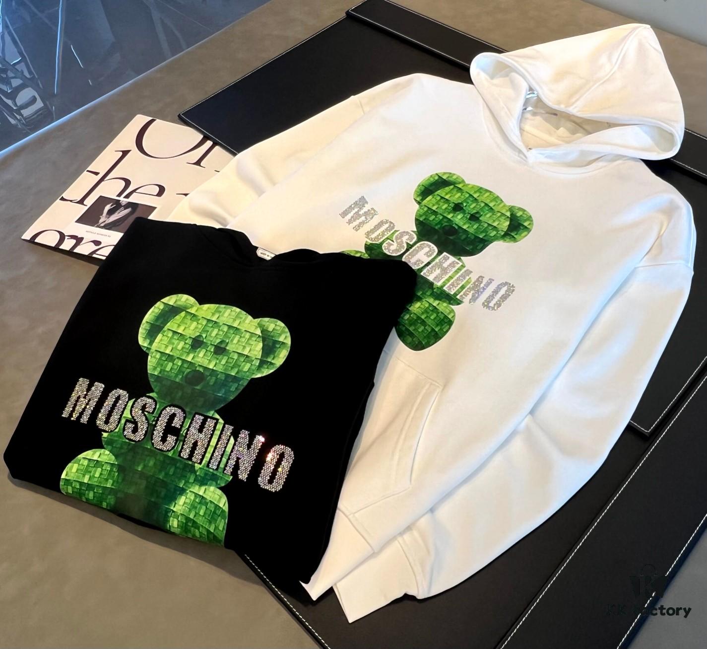 6931a59cccd8ab3d7af99ef5 MOSCHINO – 2024 New Autumn/Winter 420g Hoodie with Cartoon Bear and Classic Letter Rhinestone Print, Elegant Drape Design, Unisex Style