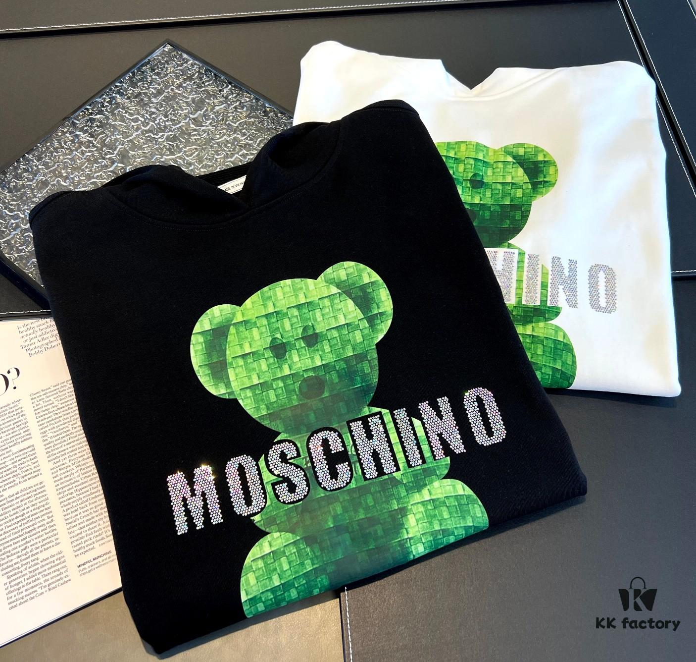 6931a59cccd8ab3d7af99ef6 MOSCHINO – 2024 New Autumn/Winter 420g Hoodie with Cartoon Bear and Classic Letter Rhinestone Print, Elegant Drape Design, Unisex Style