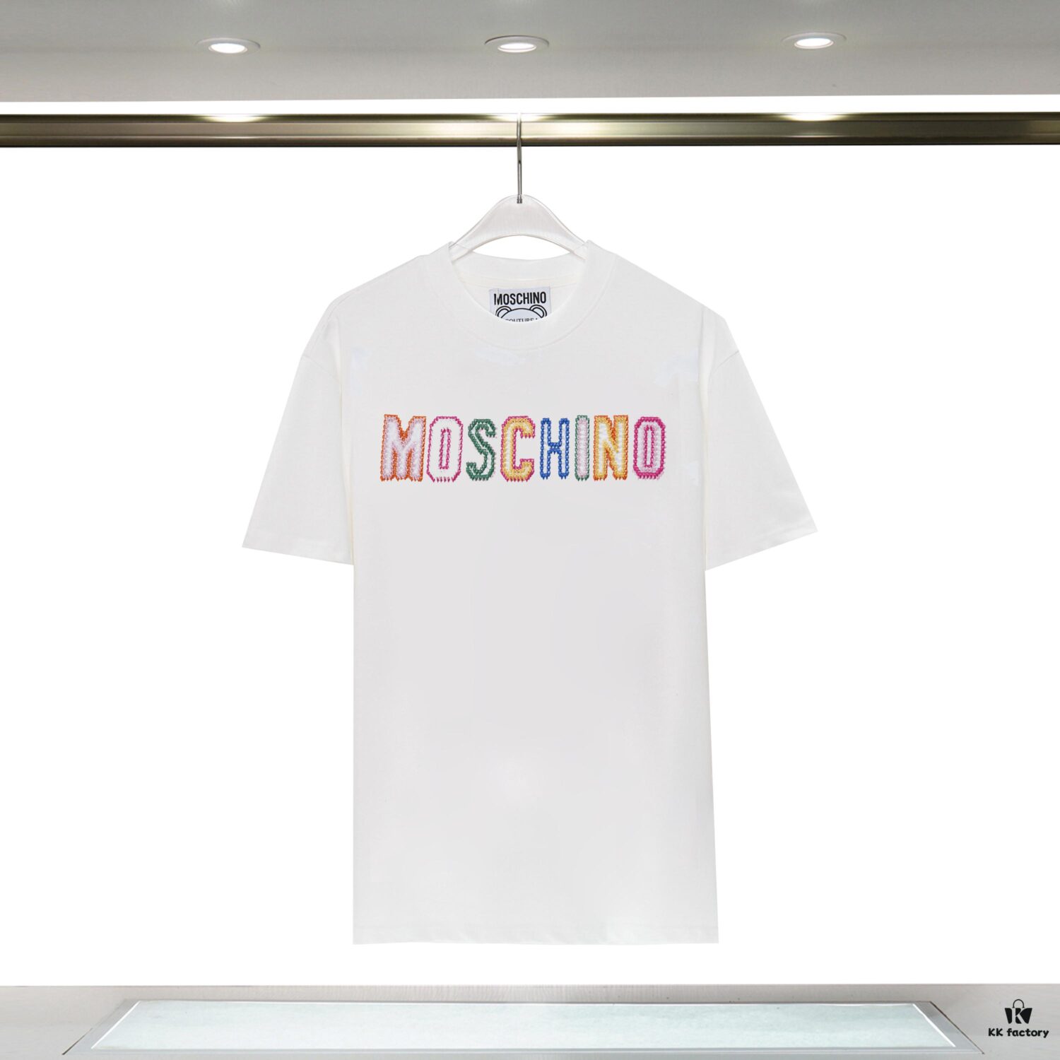 6931a5a7ccd8ab3d7af99fca Q628#♈️ Fine Cotton Double-Yarn MOSCHINO New Short Sleeve T-Shirt, 230g Double-Ply 32s Pure Cotton Fabric with Special Machine Embroidery, Unisex Design