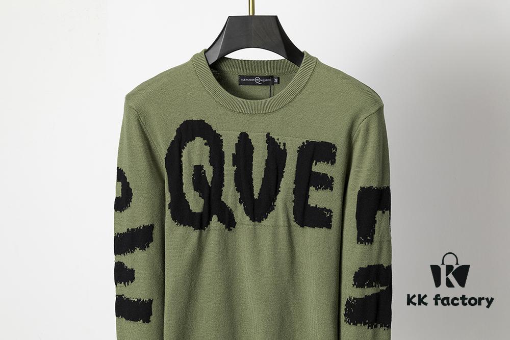 6931a5a9ccd8ab3d7af99fe5 Winter New Round Neck Pullover Sweater 3066# - Classic McQueen Letter Jacquard, Stylish, High-End and Elegant, Thickened Comfortable Warm Clothing in Military Green