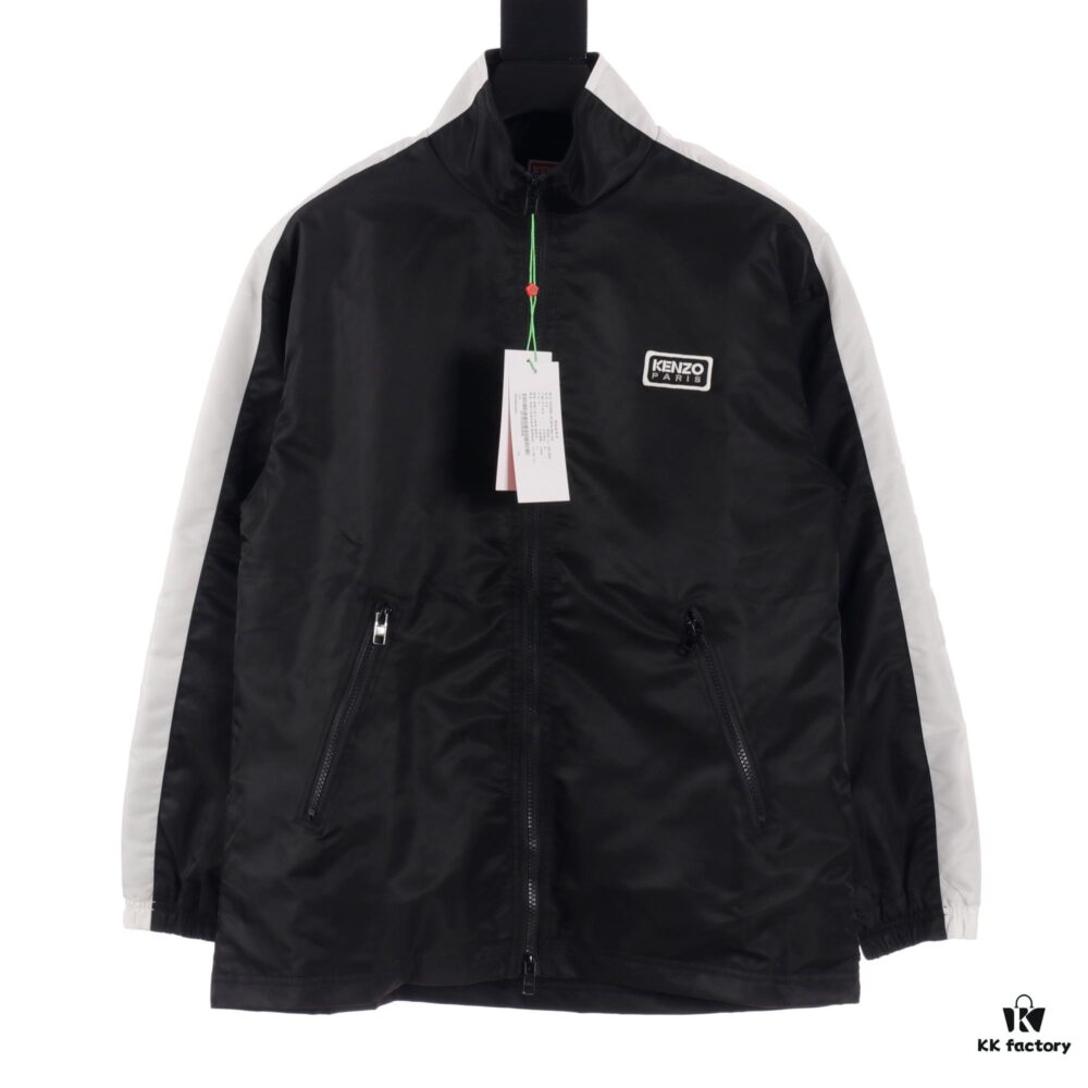 6931a5b8ccd8ab3d7af9a0f2 KENZO KZ 24 New Arrival Black Label White Embroidery Lightweight Cotton Stand-Collar Jacket