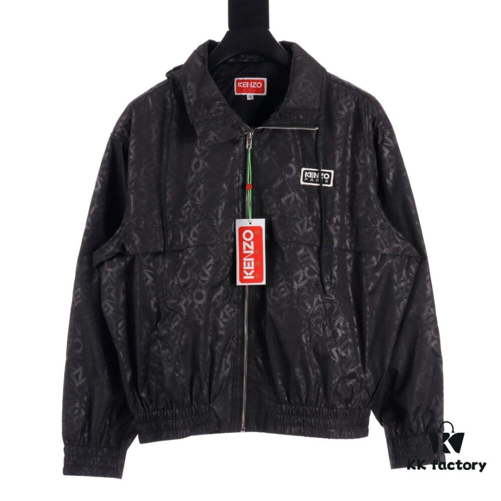 6931a5b9ccd8ab3d7af9a104 KENZO Takada KZ Windbreaker Series All-Over Letter Print Hidden Hood Zip-Up Jacket