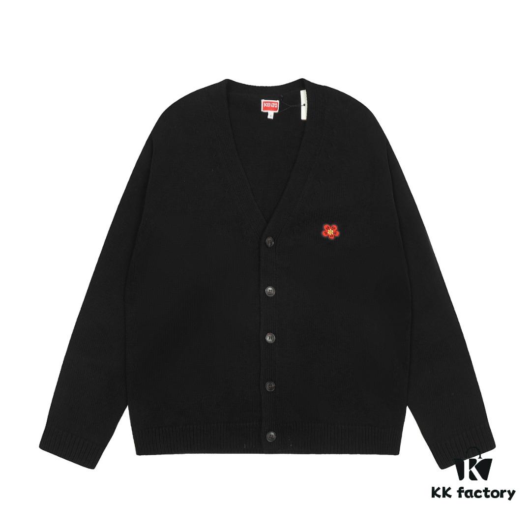 6931a5c2ccd8ab3d7af9a180 KENZO Begonia Flower V-Neck Solid Color Embroidered Logo Unisex Knit Cardigan