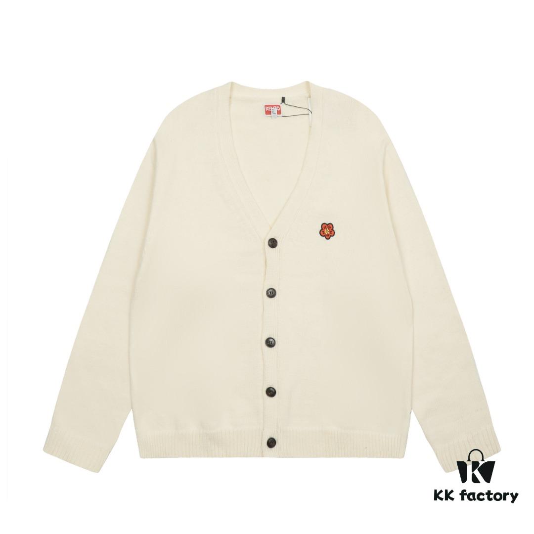 6931a5c2ccd8ab3d7af9a18a KENZO Begonia Flower V-Neck Embroidered Logo Unisex Knit Cardigan