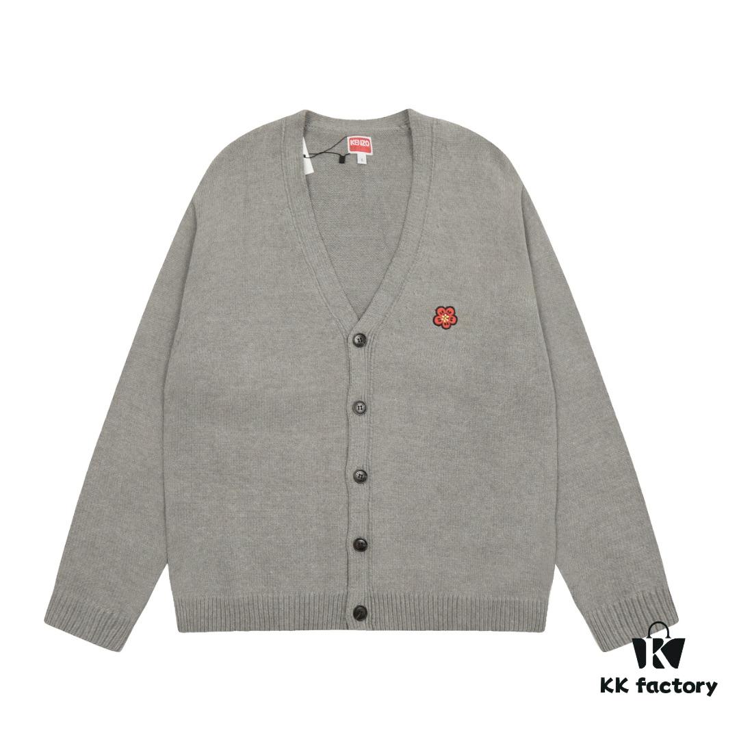 6931a5c3ccd8ab3d7af9a194 KENZO Begonia Flower V-Neck Solid Color Embroidered Logo Unisex Knit Cardigan