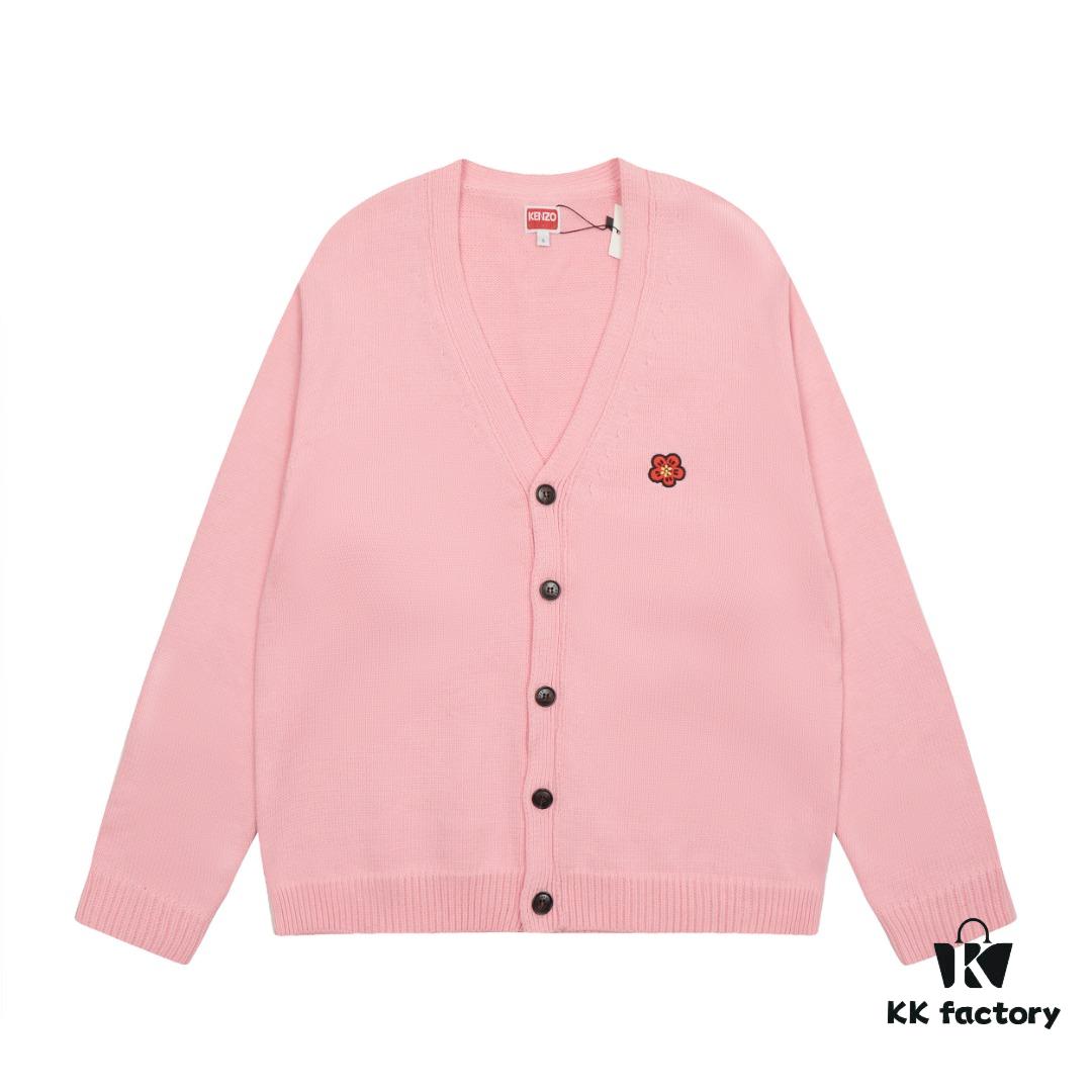 6931a5c3ccd8ab3d7af9a19e KENZO Begonia Flower V-Neck Solid Color Embroidered Logo Unisex Knit Cardigan