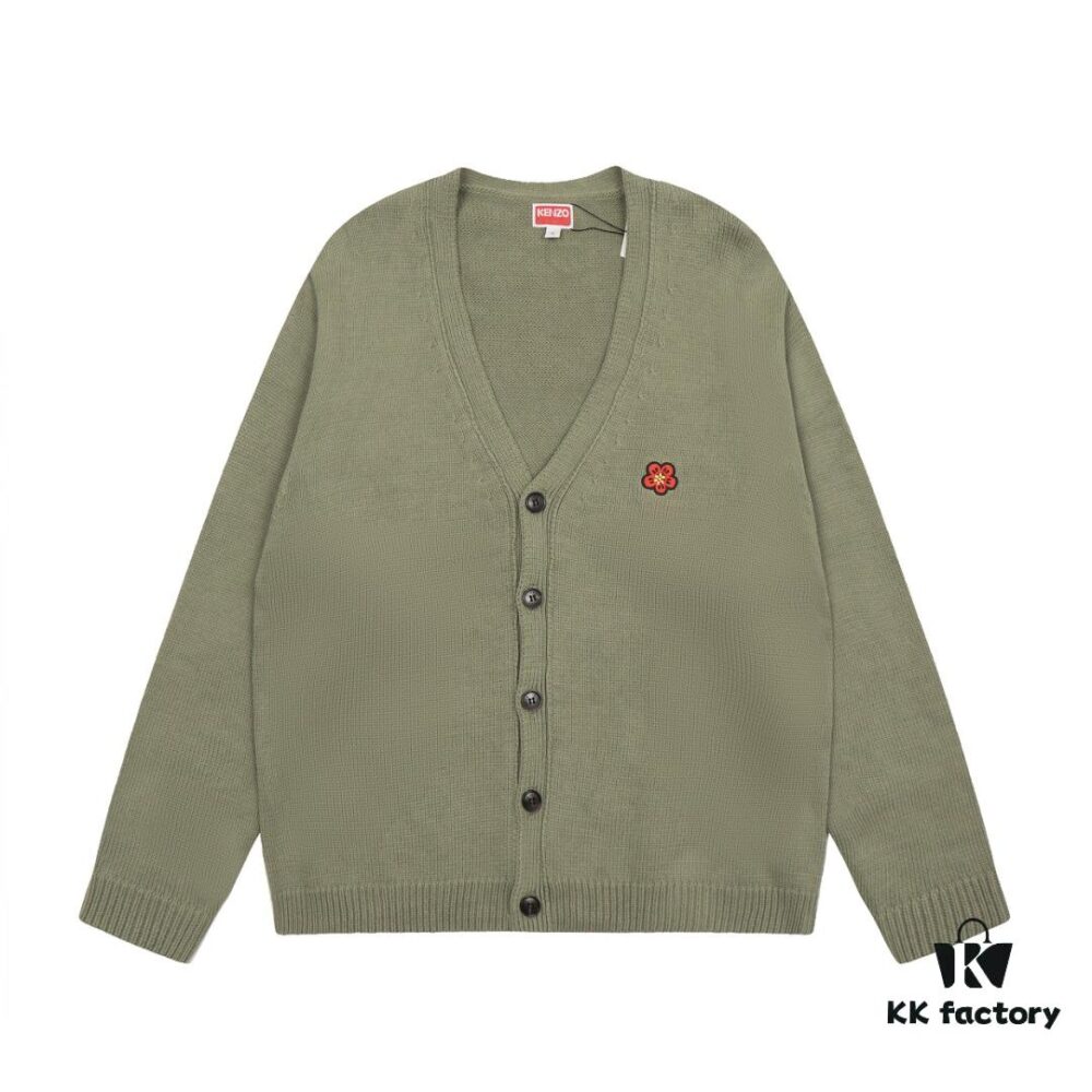 6931a5c5ccd8ab3d7af9a1b2 KENZO Begonia Flower V-Neck Solid Color Embroidered Logo Unisex Knit Cardigan