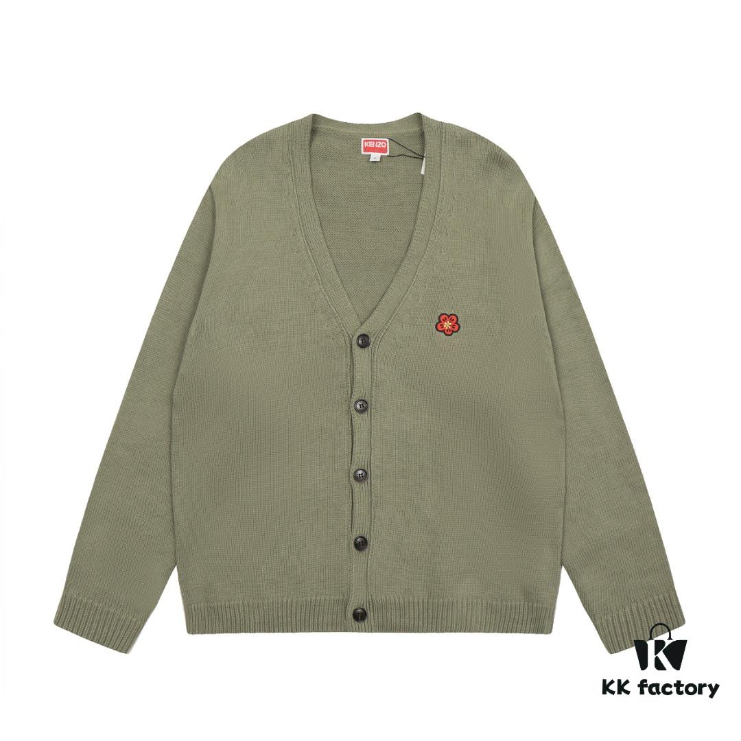 6931a5c5ccd8ab3d7af9a1b2 KENZO Begonia Flower V-Neck Solid Color Embroidered Logo Unisex Knit Cardigan
