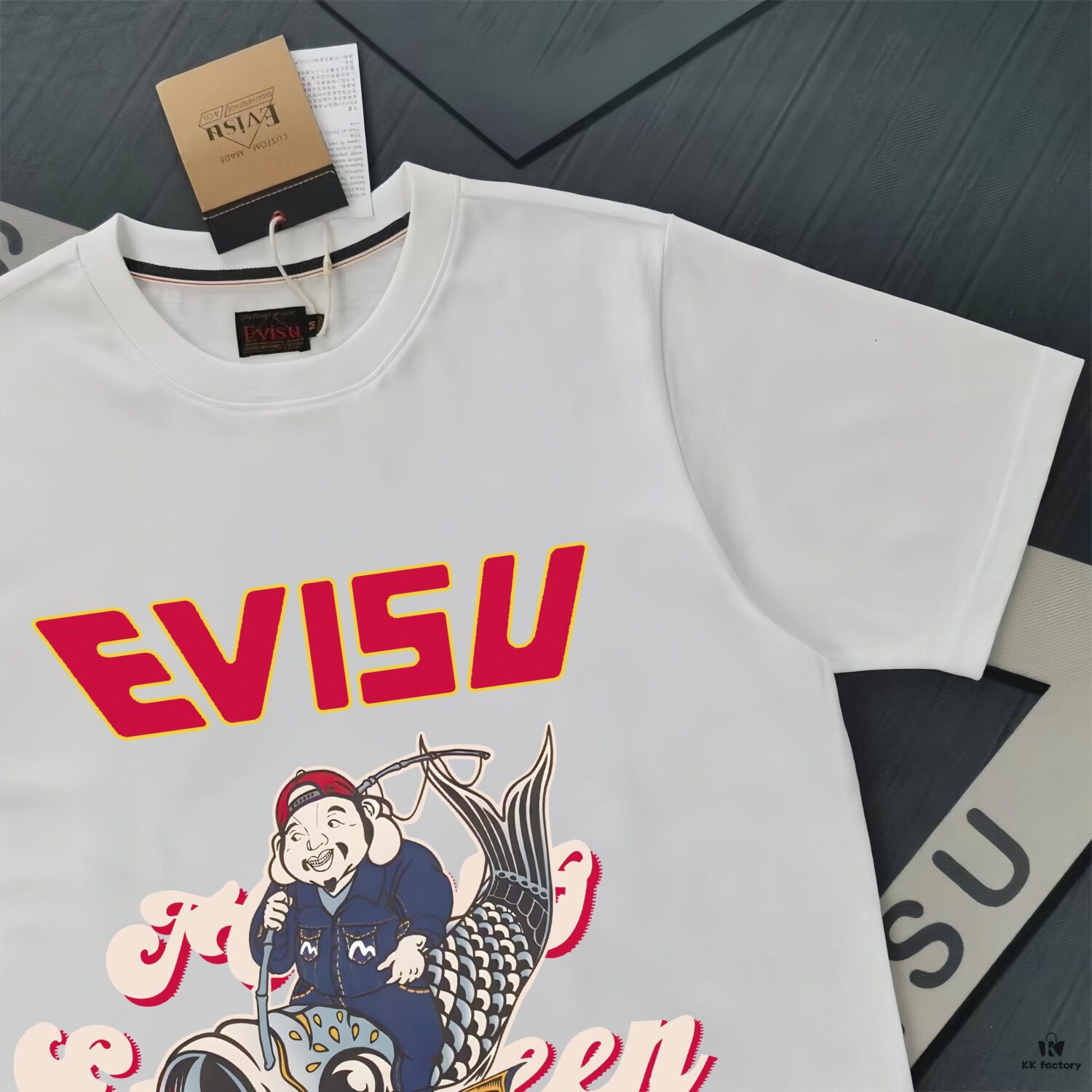 6931a5caccd8ab3d7af9a20c Evisu 2025 New Year God Printed T-Shirt High Version High Quality 300g Double-Yarn Pure Cotton Fabric Unisex Loose Fit