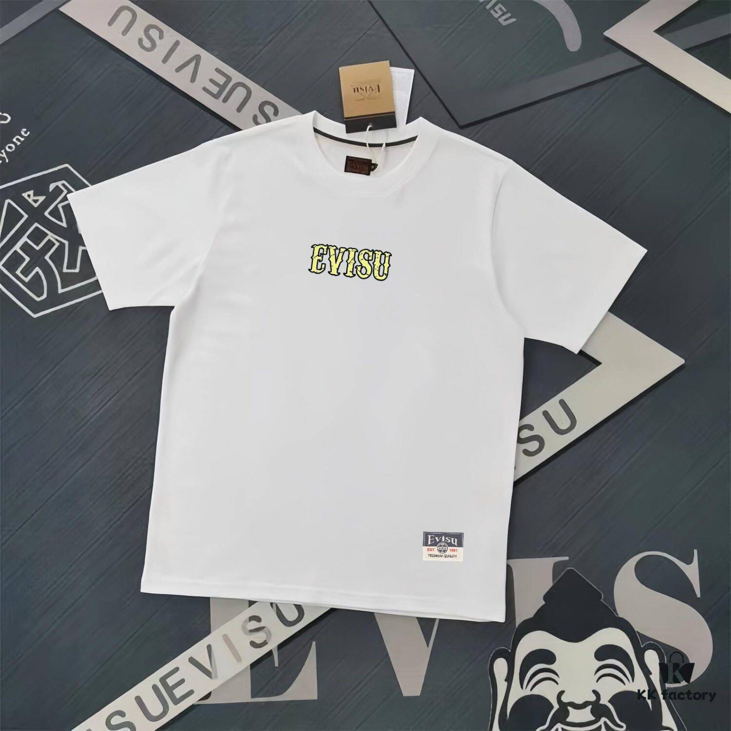 6931a5e3ccd8ab3d7af9a3be Evisu 2025 New Year God Printed T-Shirt High Version Premium Quality 300g Double-Yarn Pure Cotton Fabric Unisex Loose Fit