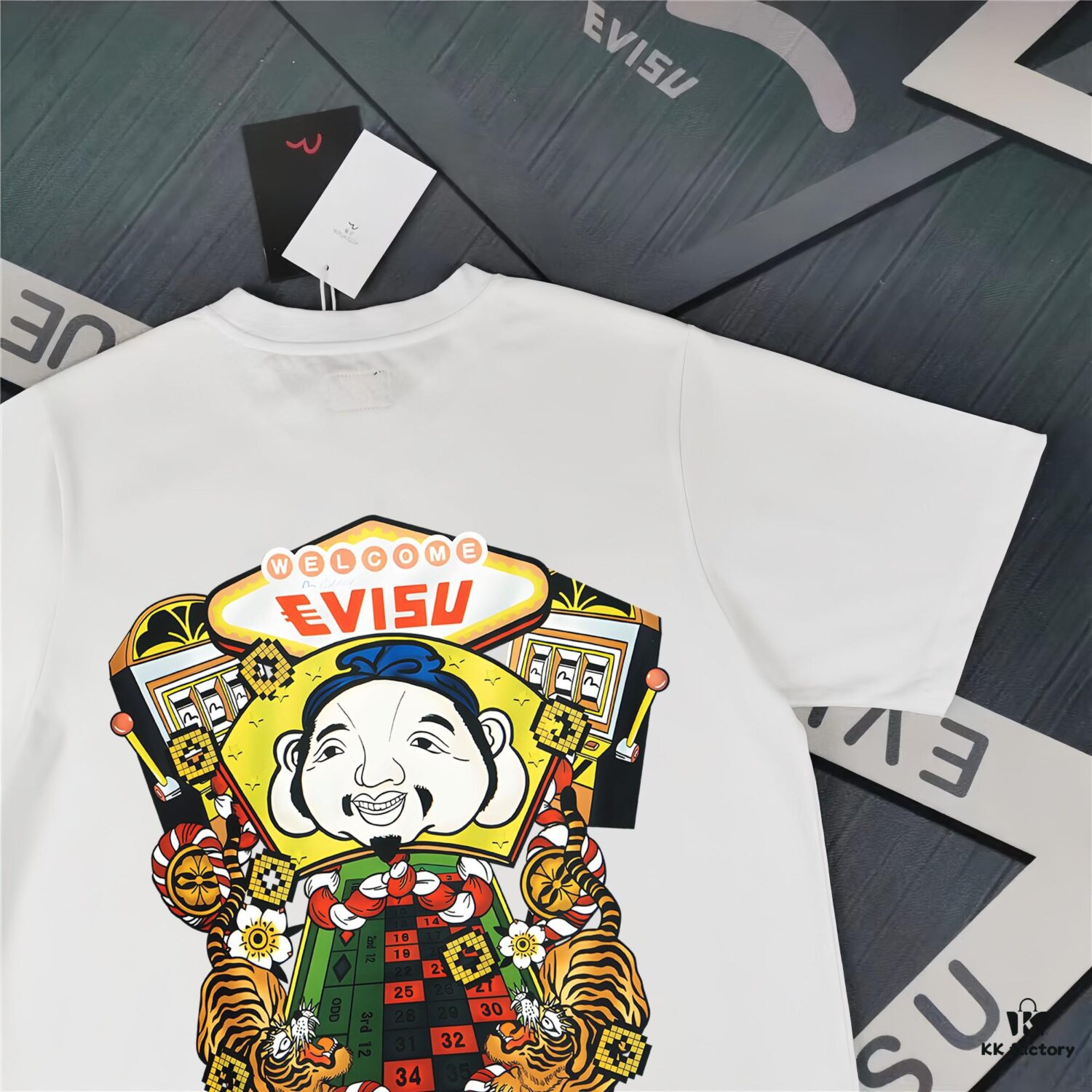 6931a5e7ccd8ab3d7af9a40b Evisu 2025 New Year God Printed T-Shirt High-Quality Version Premium 300g Double-Yarn Cotton Unisex Loose Fit