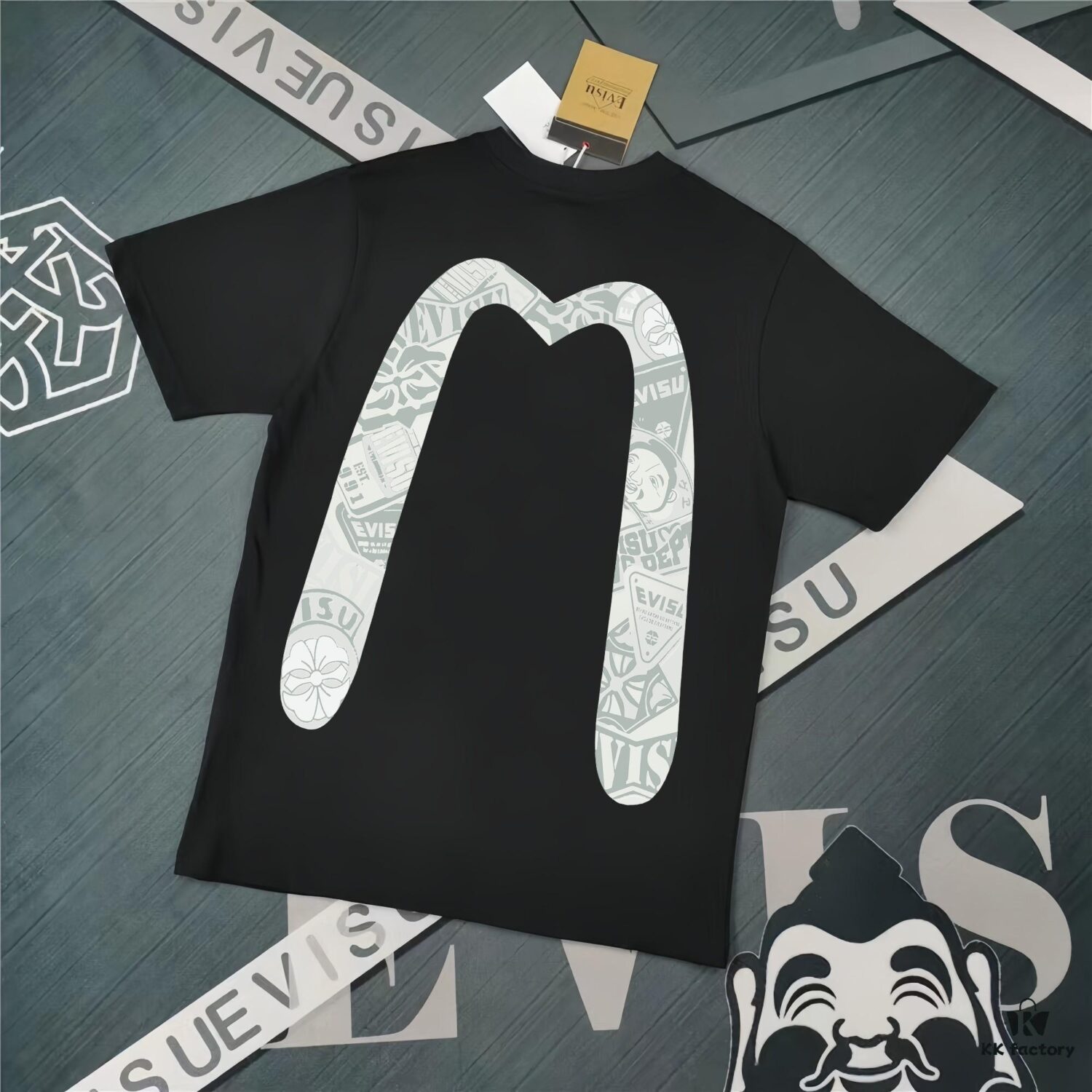 6931a5eaccd8ab3d7af9a438 Evisu 2025 New Year God Print T-Shirt High Version Premium Quality 300g Double-Yarn Pure Cotton Fabric Unisex Loose Fit