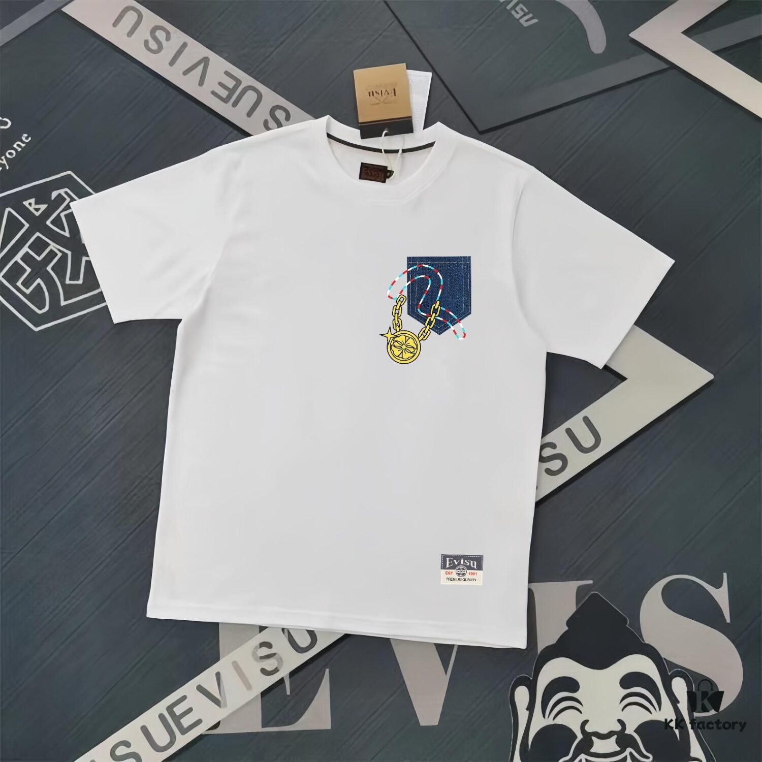 6931a5ebccd8ab3d7af9a44a Evisu 2025 New Year God Printed T-Shirt High Version Premium Quality 300g Double-Yarn Pure Cotton Fabric Unisex Loose Fit