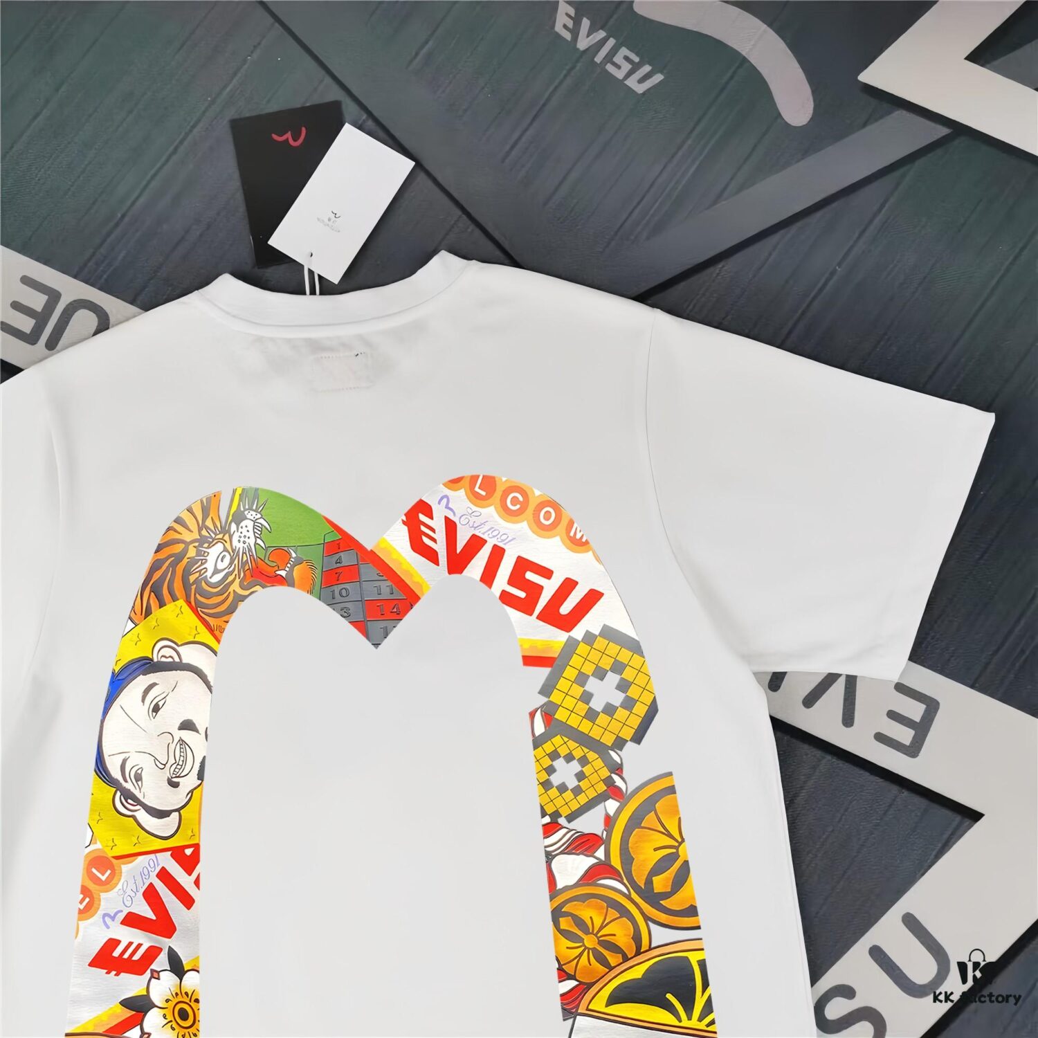 6931a5ebccd8ab3d7af9a44e Evisu 2025 New Year God Printed T-Shirt High Version Premium Quality 300g Double-Yarn Pure Cotton Fabric Unisex Loose Fit