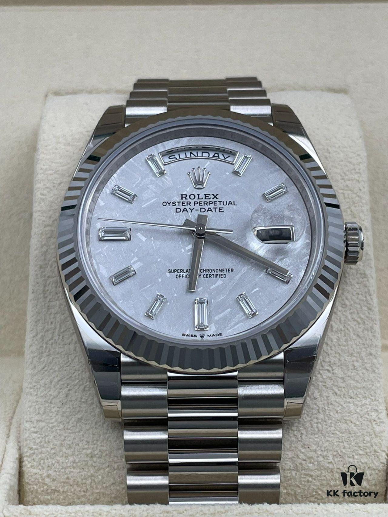 6931a5edccd8ab3d7af9a46f Rolex Datejust Series Model m228239-0055 Automatic Mechanical Watch with Date and Day Display, Platinum Case, Diamond Markers, Meteorite Dial, 41mm
