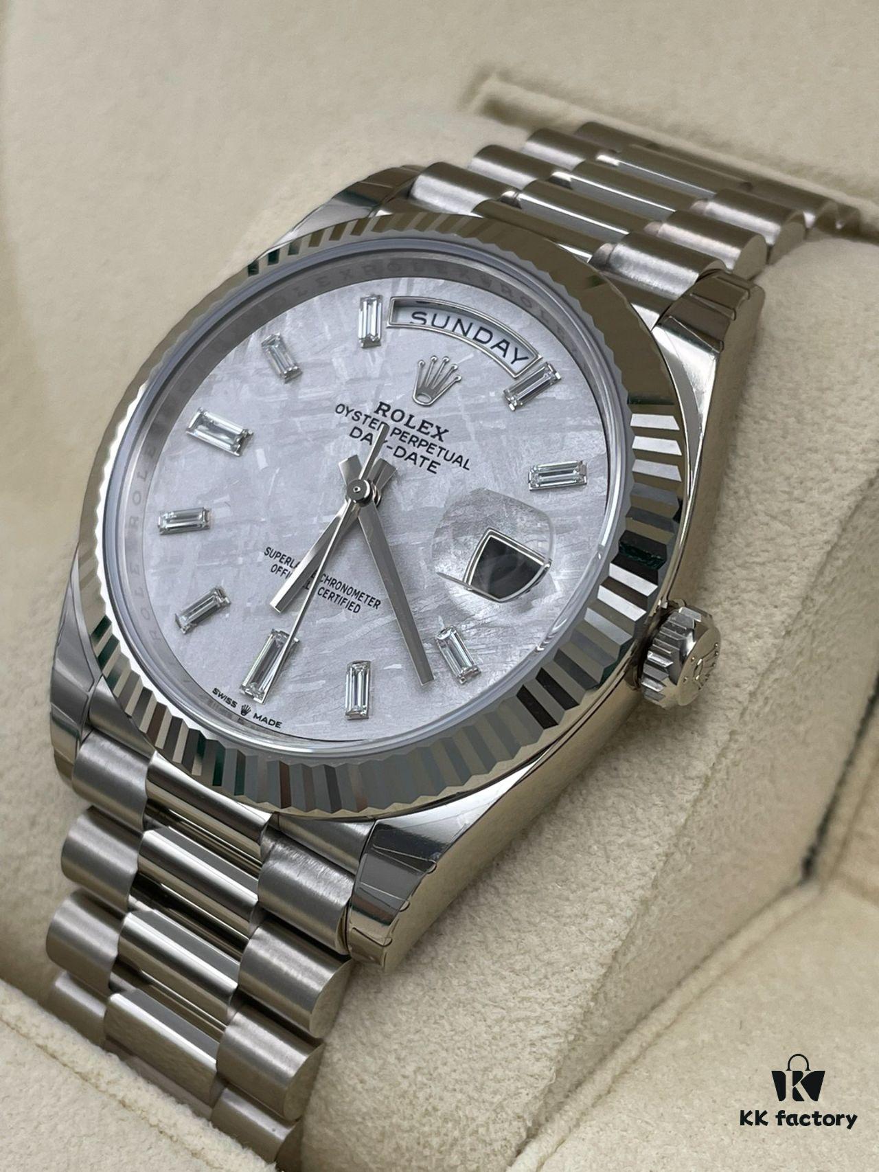 6931a5edccd8ab3d7af9a470 Rolex Datejust Series Model m228239-0055 Automatic Mechanical Watch with Date and Day Display, Platinum Case, Diamond Markers, Meteorite Dial, 41mm