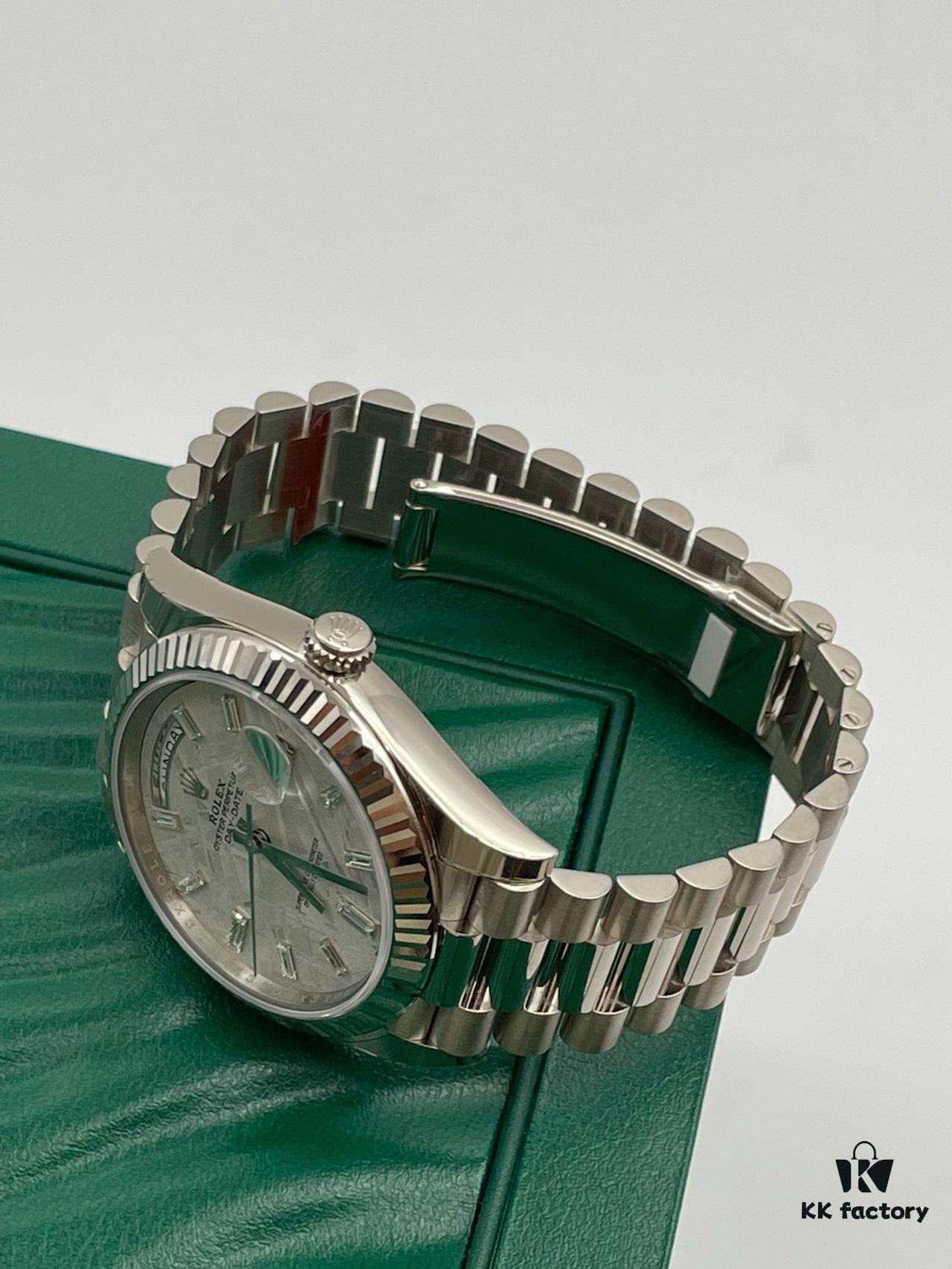 6931a5edccd8ab3d7af9a474 Rolex Datejust Series Model m228239-0055 Automatic Mechanical Watch with Date and Day Display, Platinum Case, Diamond Markers, Meteorite Dial, 41mm