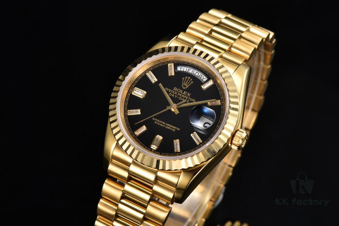 6931a5f3ccd8ab3d7af9a4da ROLEX Day-Date (118238) Series, 36mm Case, Tanga Black Rock Crystal Dial, Ice Diamond Hour Markers, Super 904 Steel, Sapphire Crystal, Caliber 3255 Movement
