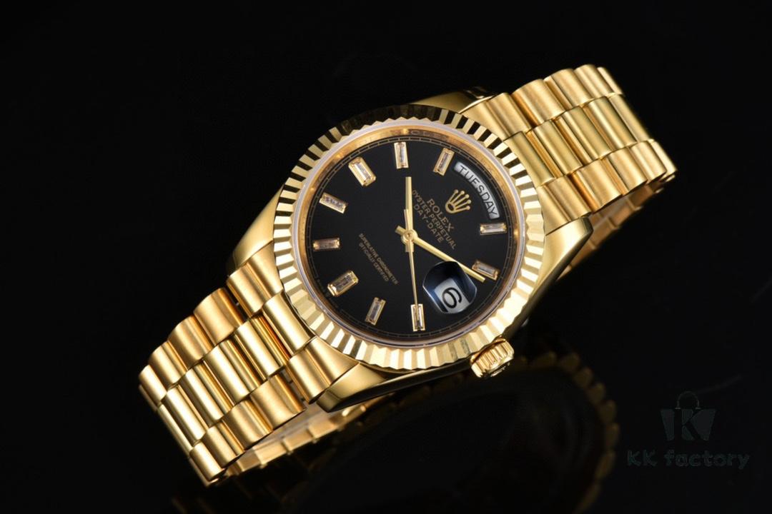 6931a5f3ccd8ab3d7af9a4db ROLEX Day-Date (118238) Series, 36mm Case, Tanga Black Rock Crystal Dial, Ice Diamond Hour Markers, Super 904 Steel, Sapphire Crystal, Caliber 3255 Movement