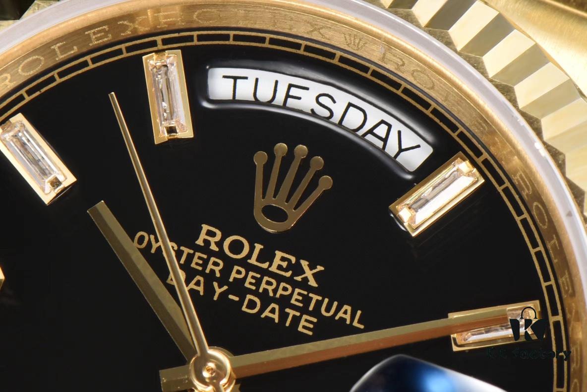 6931a5f3ccd8ab3d7af9a4dc ROLEX Day-Date (118238) Series, 36mm Case, Tanga Black Rock Crystal Dial, Ice Diamond Hour Markers, Super 904 Steel, Sapphire Crystal, Caliber 3255 Movement
