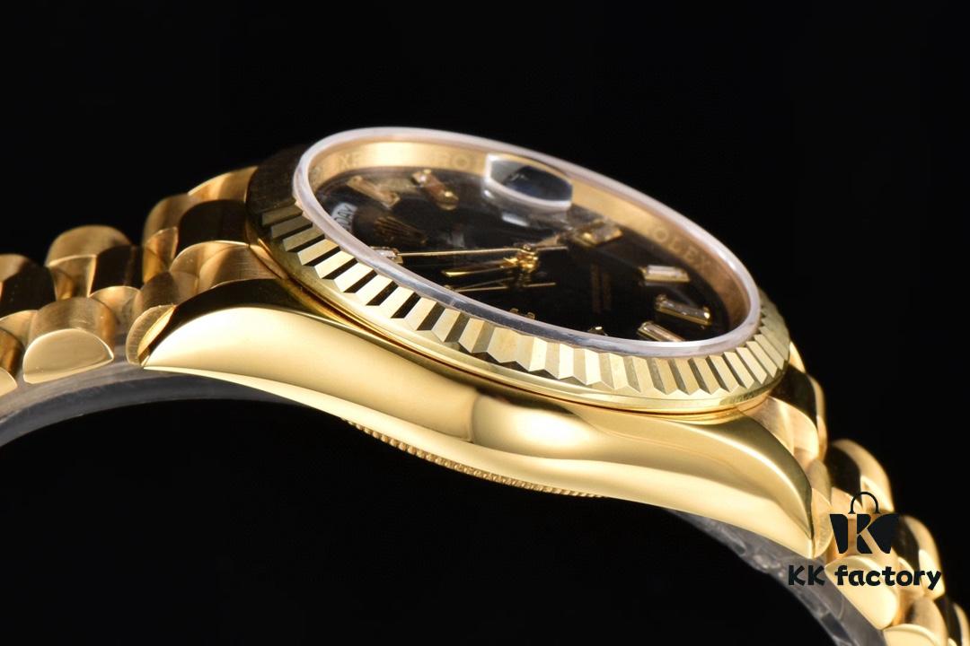 6931a5f3ccd8ab3d7af9a4df ROLEX Day-Date (118238) Series, 36mm Case, Tanga Black Rock Crystal Dial, Ice Diamond Hour Markers, Super 904 Steel, Sapphire Crystal, Caliber 3255 Movement