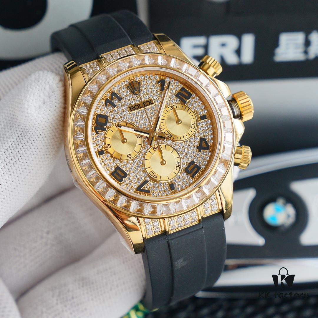 6931a5fcccd8ab3d7af9a579 Original Replica, Top-Tier Market Grade: Rolex Daytona with Fully Paved Diamond Dial and Black Enamel Arabic Numerals