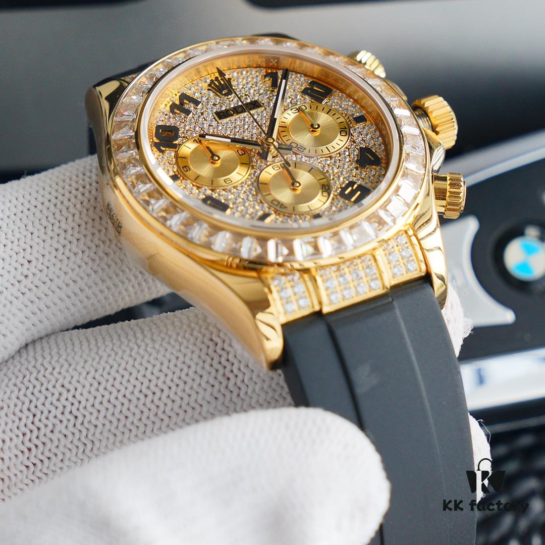 6931a5fcccd8ab3d7af9a57c Original Replica, Top-Tier Market Grade: Rolex Daytona with Fully Paved Diamond Dial and Black Enamel Arabic Numerals