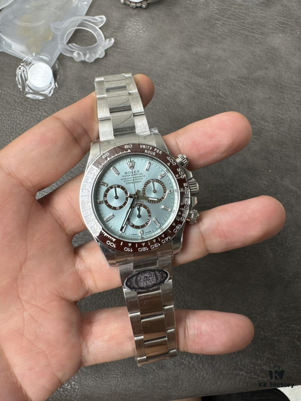 6931a629ccd8ab3d7af9a879 C Factory New Model 4131, Ice Blue Dial with Diamond Markings, Transparent Case Back