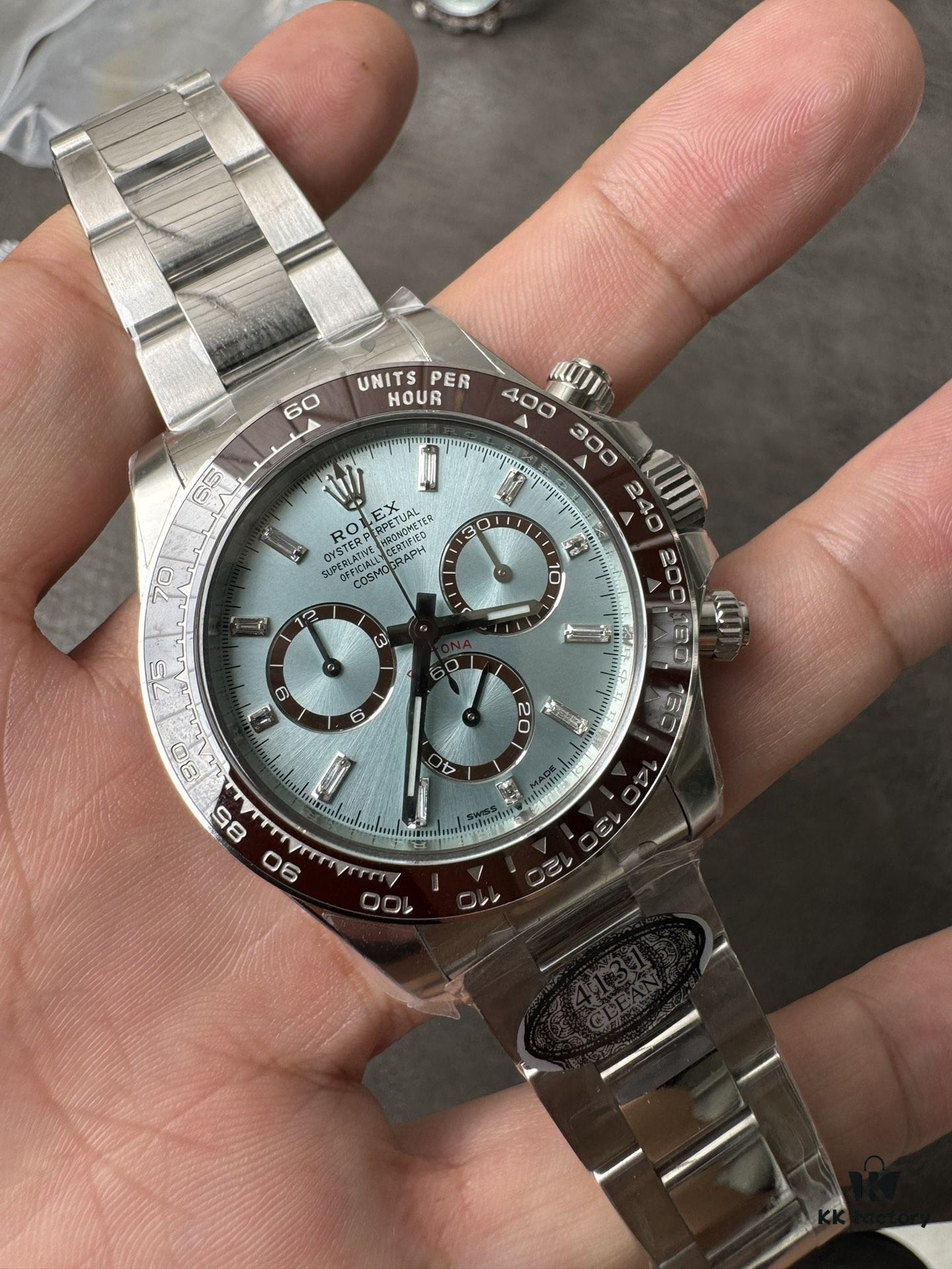 C Factory New Model 4131, Ice Blue Dial with Diamond Markings, Transparent Case Back