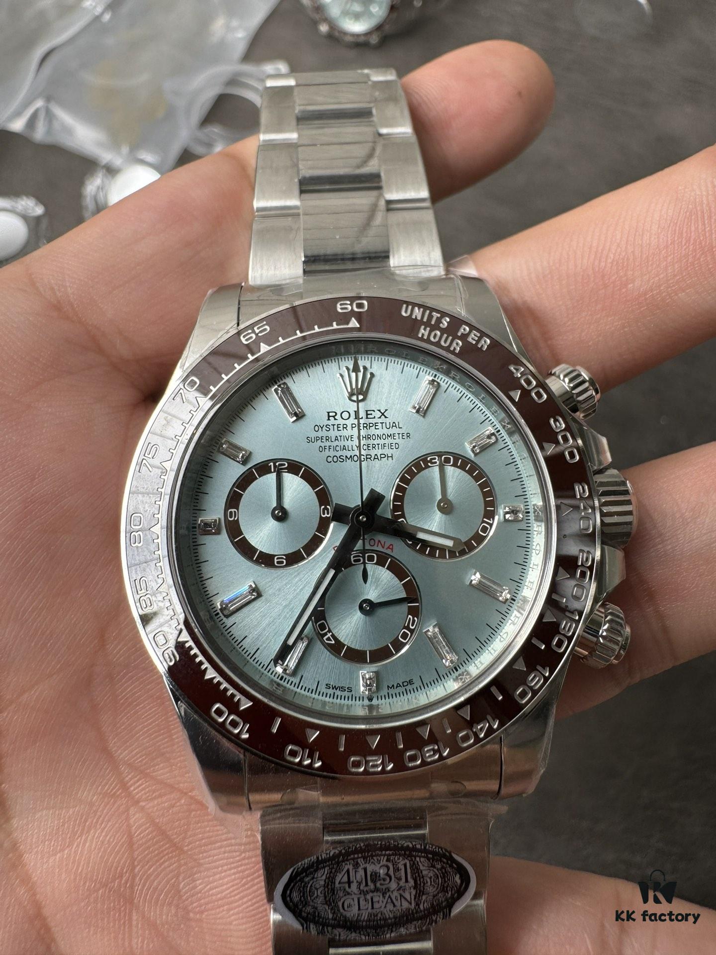 C Factory New Model 4131, Ice Blue Dial with Diamond Markings, Transparent Case Back