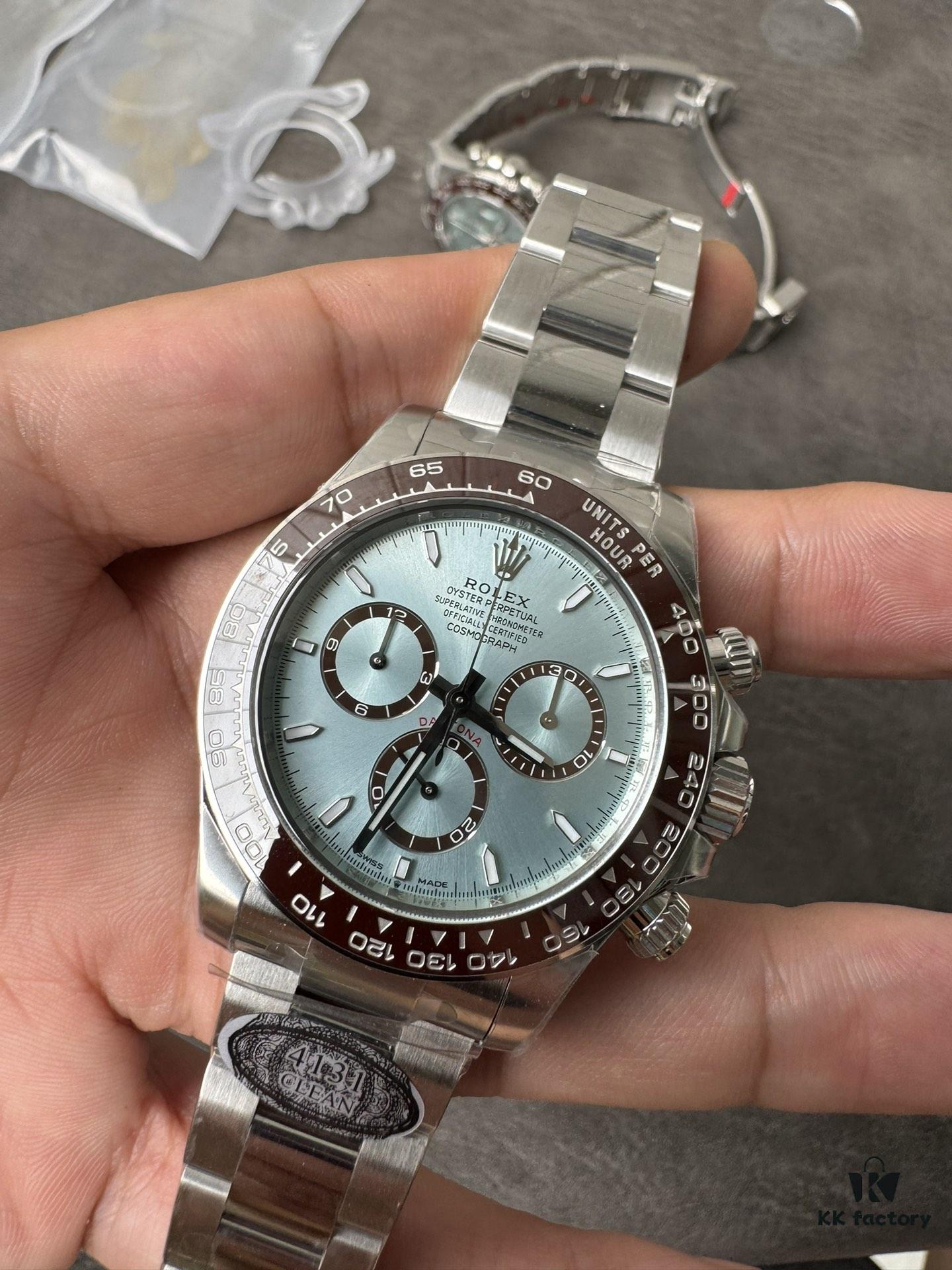 C Factory New Arrival 4131 Ice Blue Dial with Engraving, Transparent Case Back