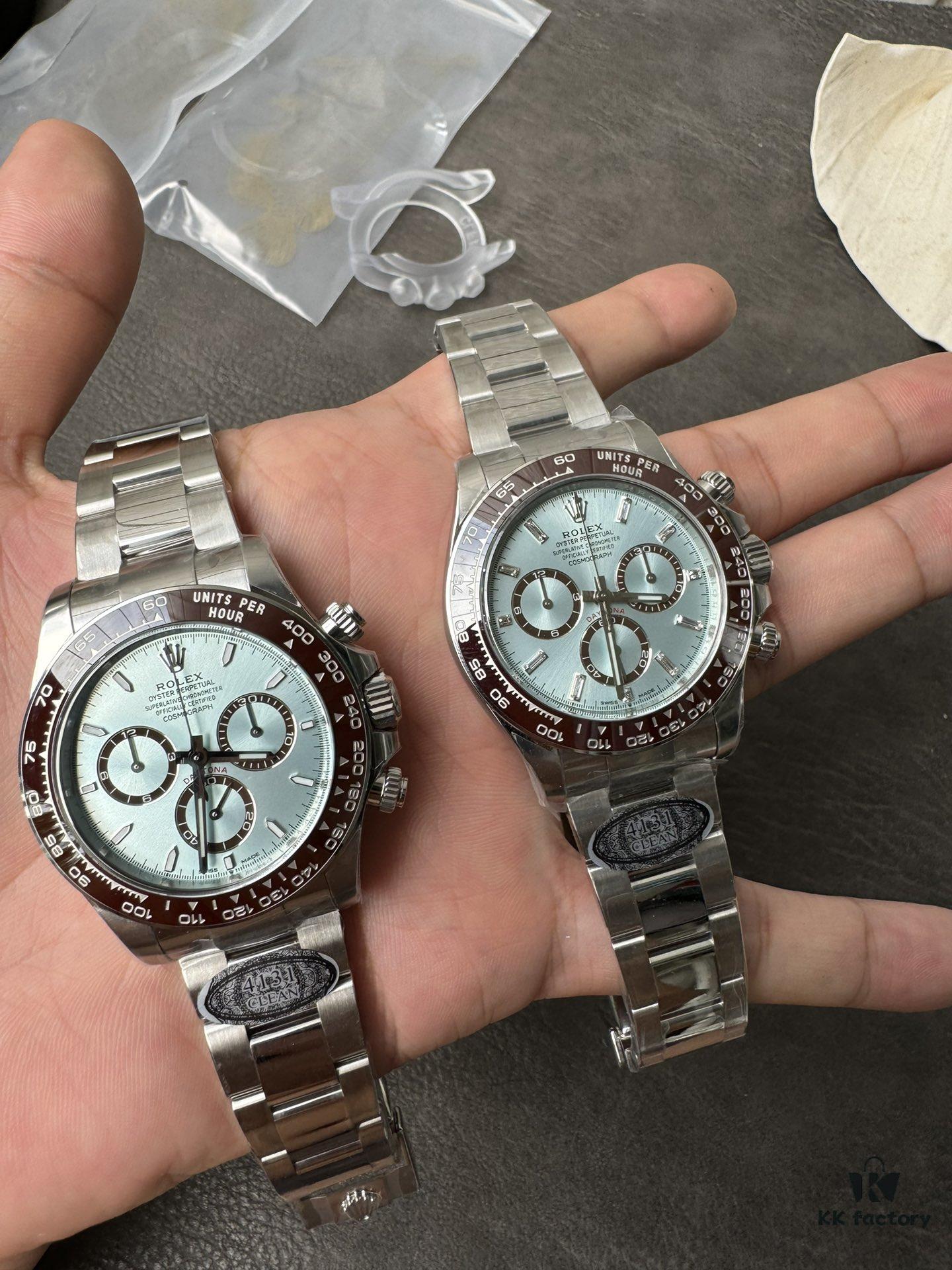 C Factory New Arrival 4131 Ice Blue Dial with Engraving, Diamond Marking, Transparent Case Back